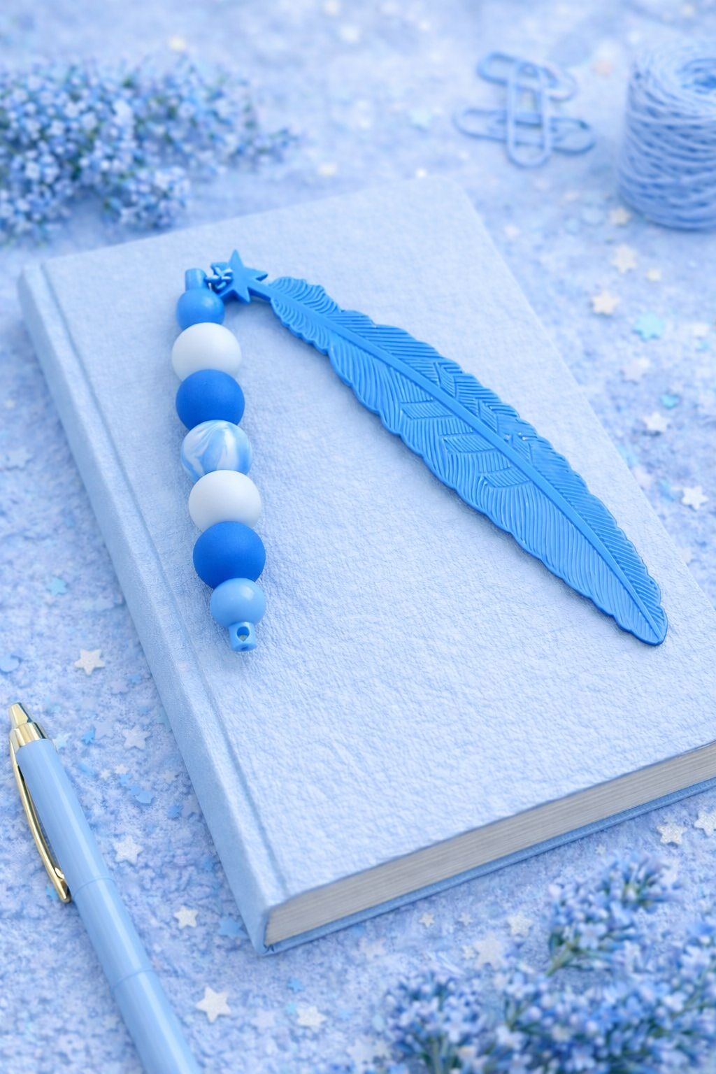 Personalised Blue Silicone Feather Bookmark