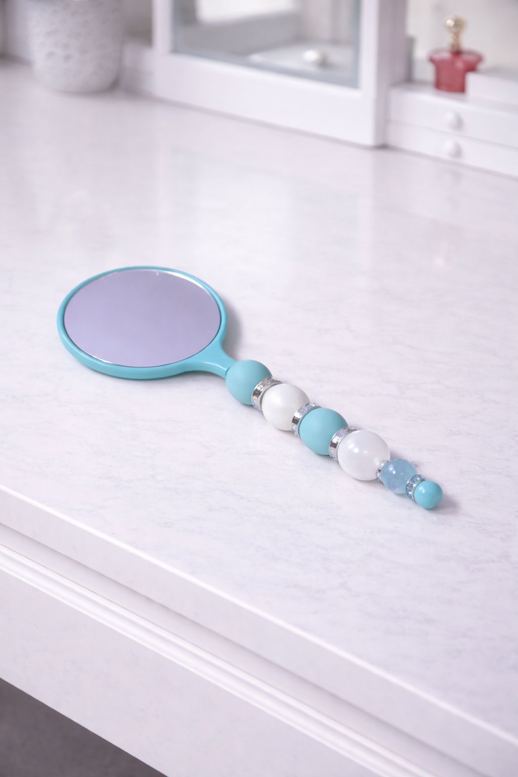 Blue “Beaded” Hand Held Small Mirror