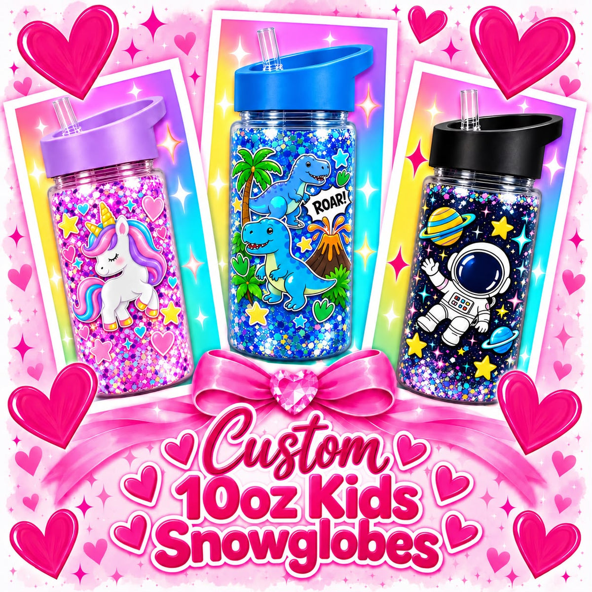 Custom 10oz Kids Snowglobe Water Bottles – Made to Order