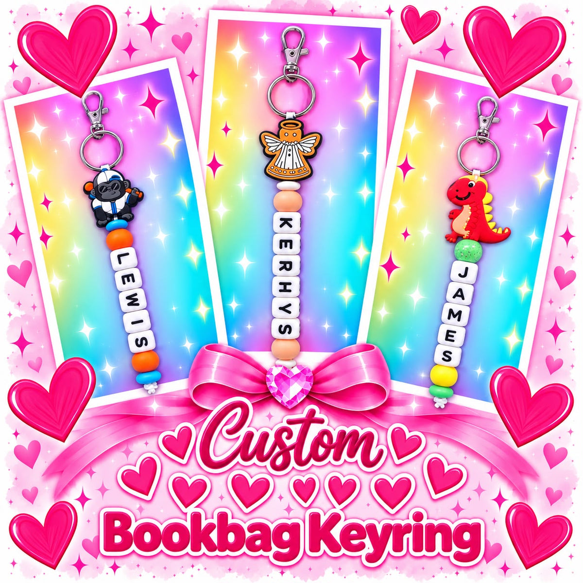 Custom Beaded Bookbag Keyring – Made to Order