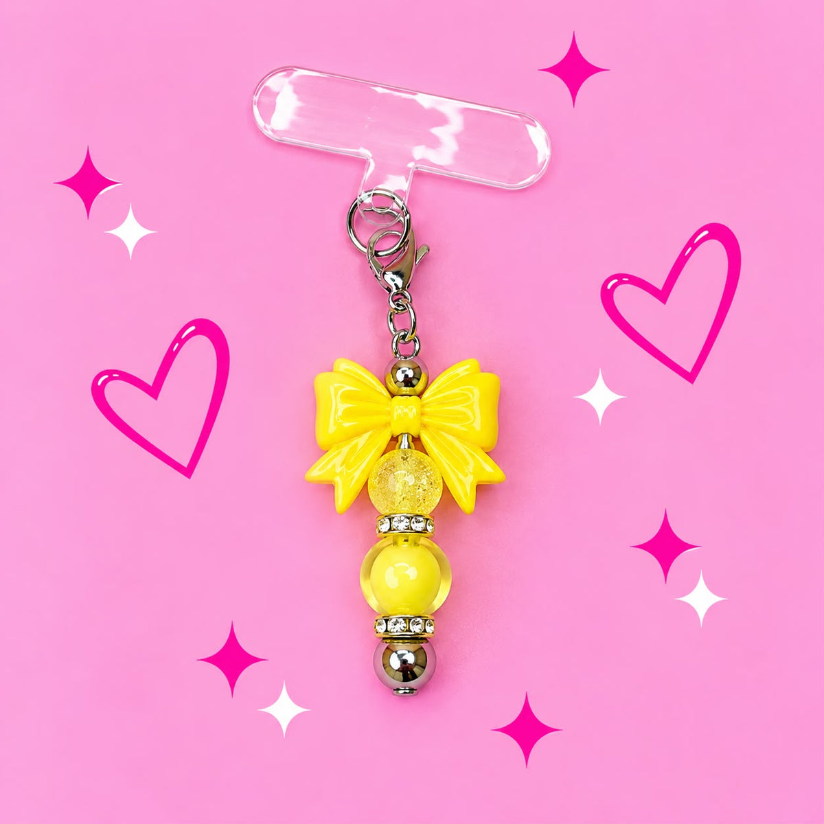 Dangly Phone Charm with Yellow Bow Focal