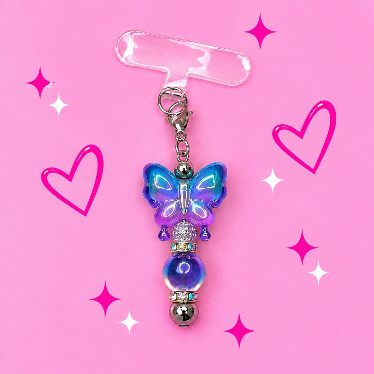 Dangly Phone Charm with Blue Purple Butterfly Focal