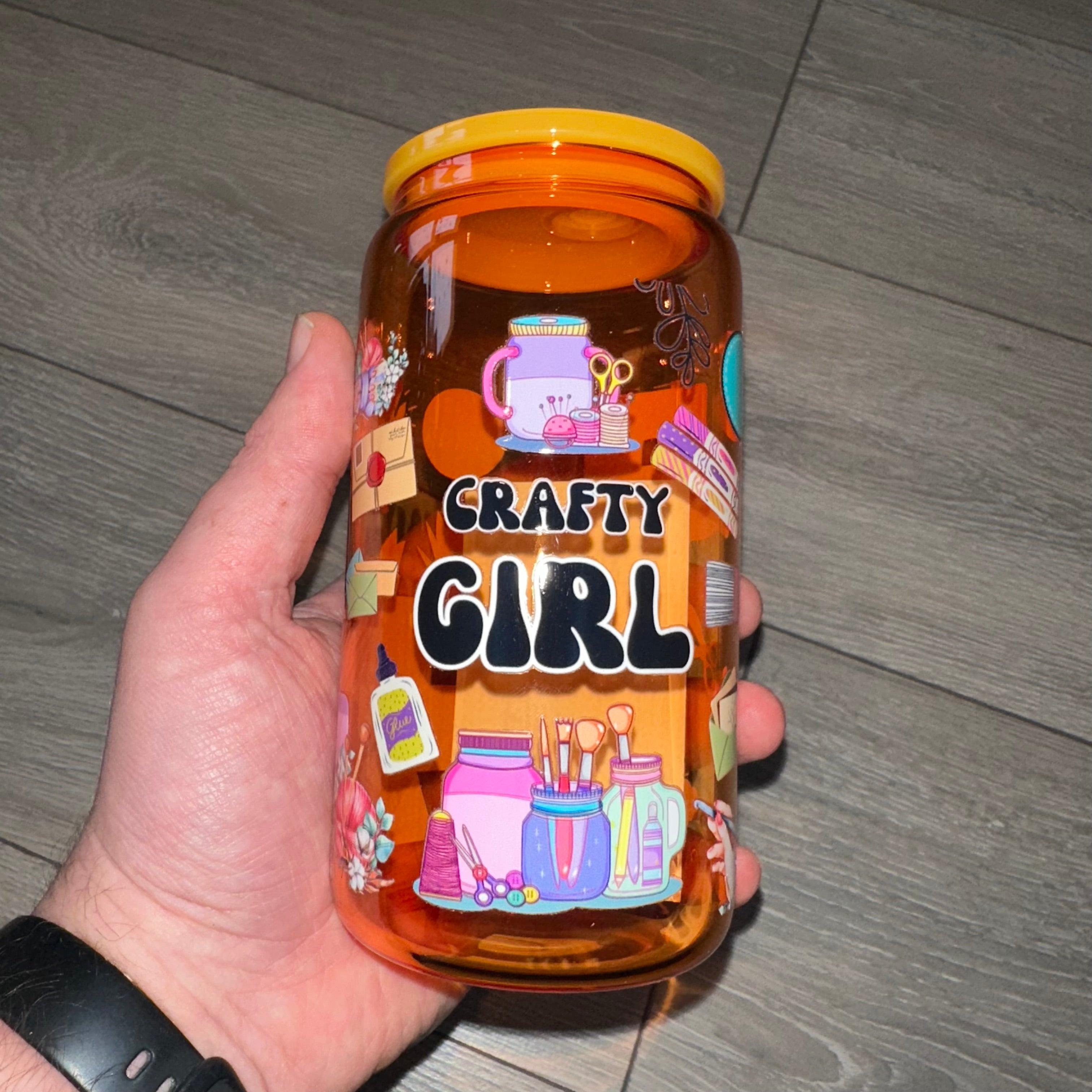 16oz “Crafty Girl” Orange Libbey Glass