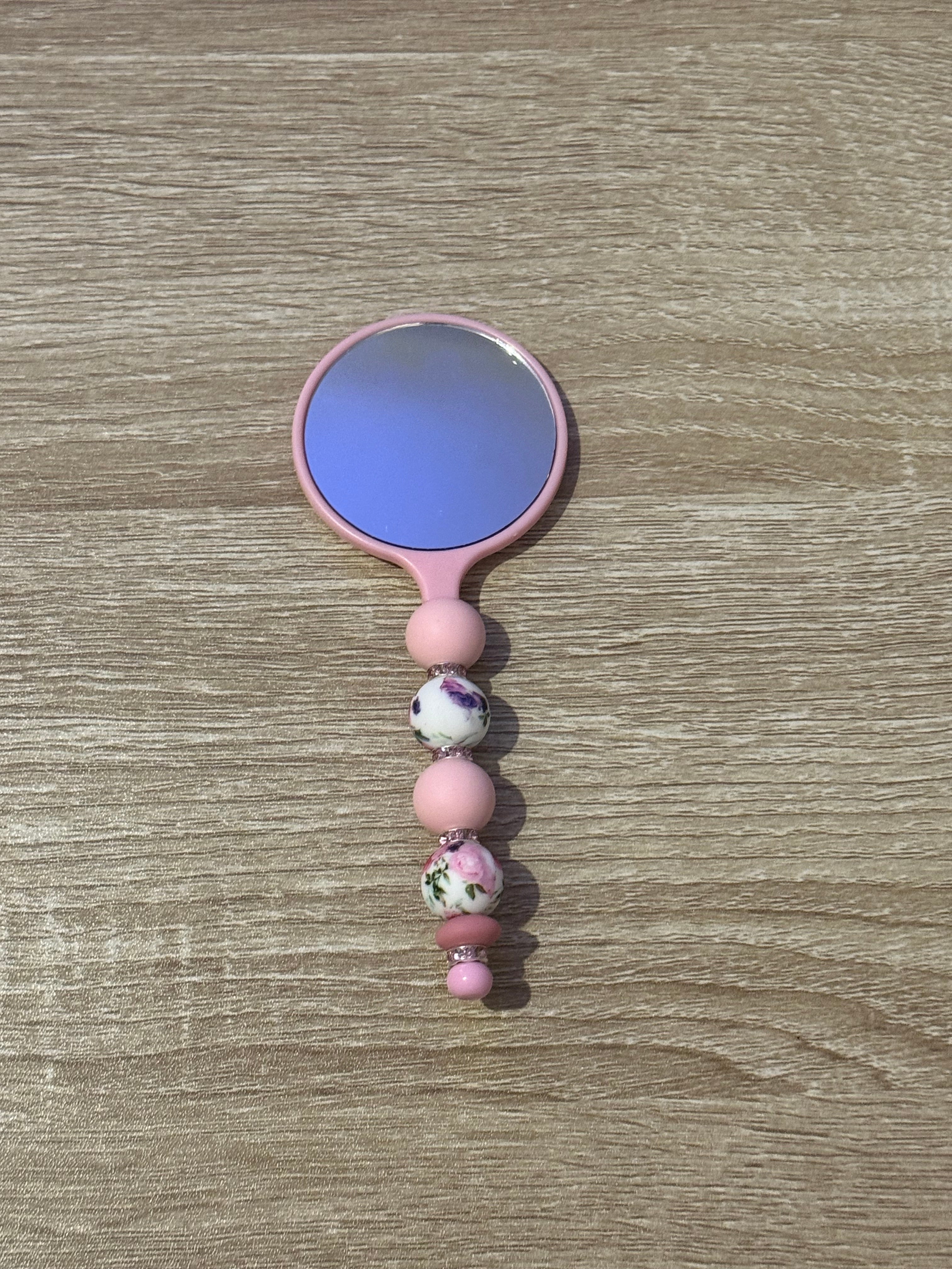 Baby Pink “Beaded” Hand Held Small Mirror
