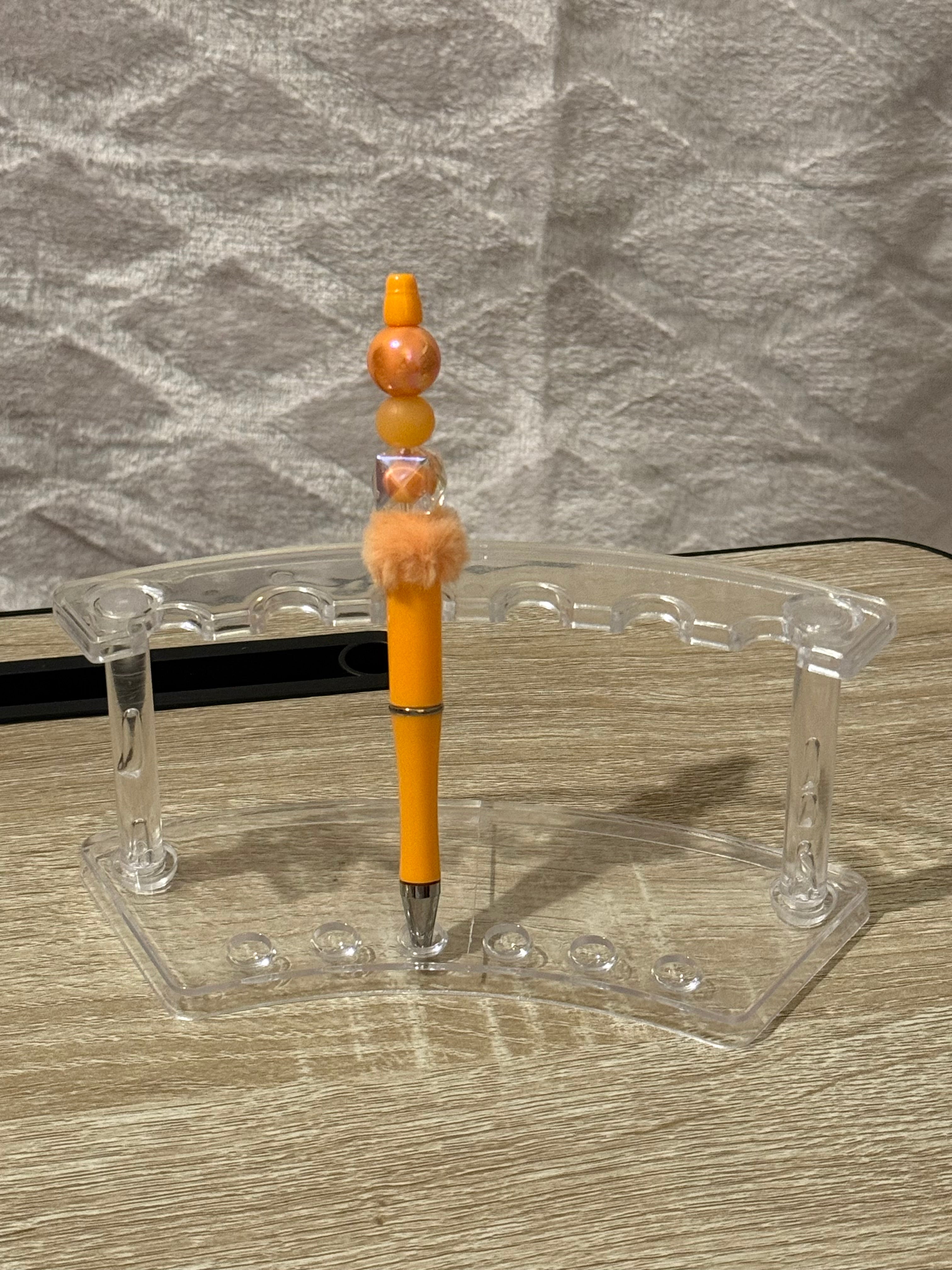 Orange “Trio Bead” with Fluff Beaded Pen