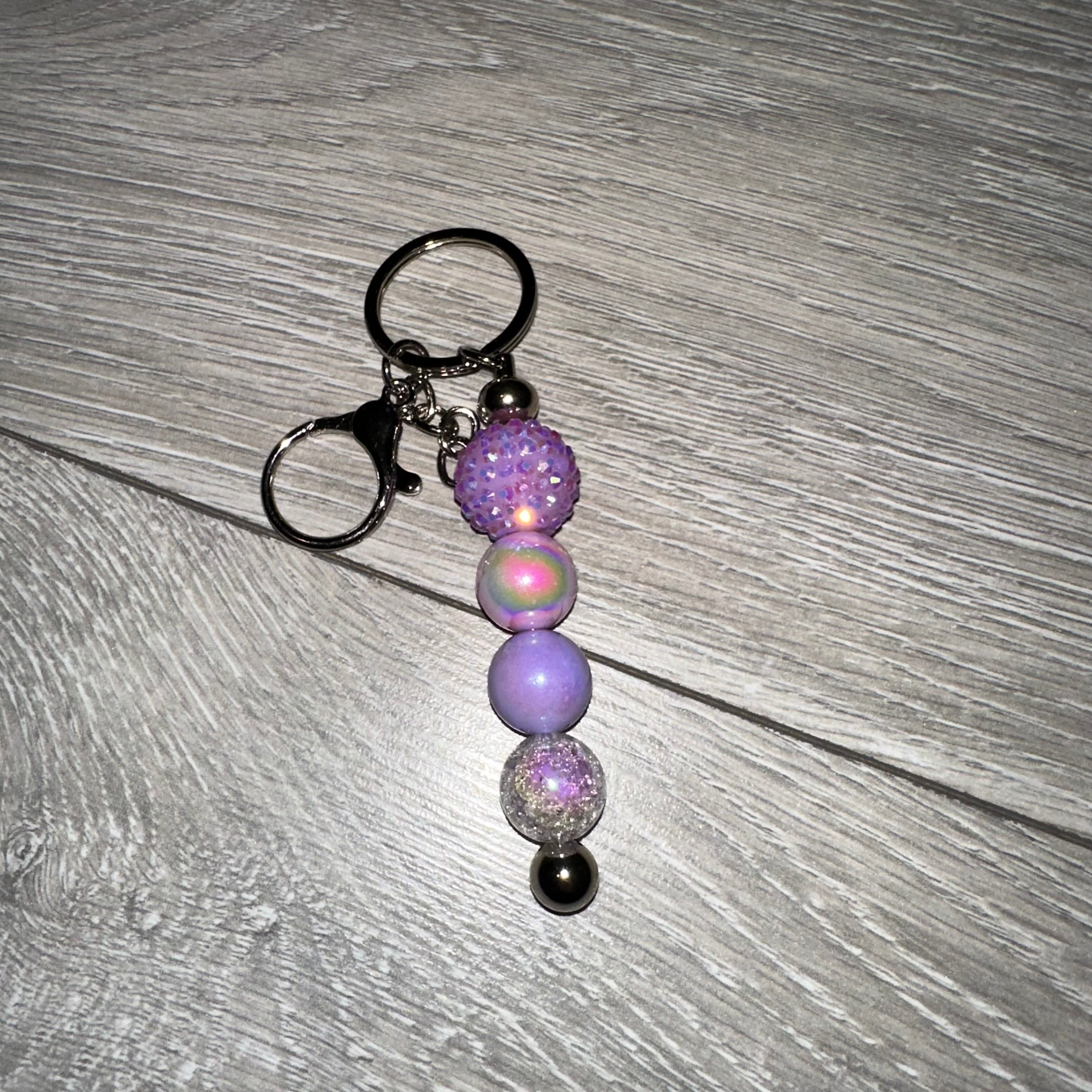 Purple Rhinestone Beaded Keyring