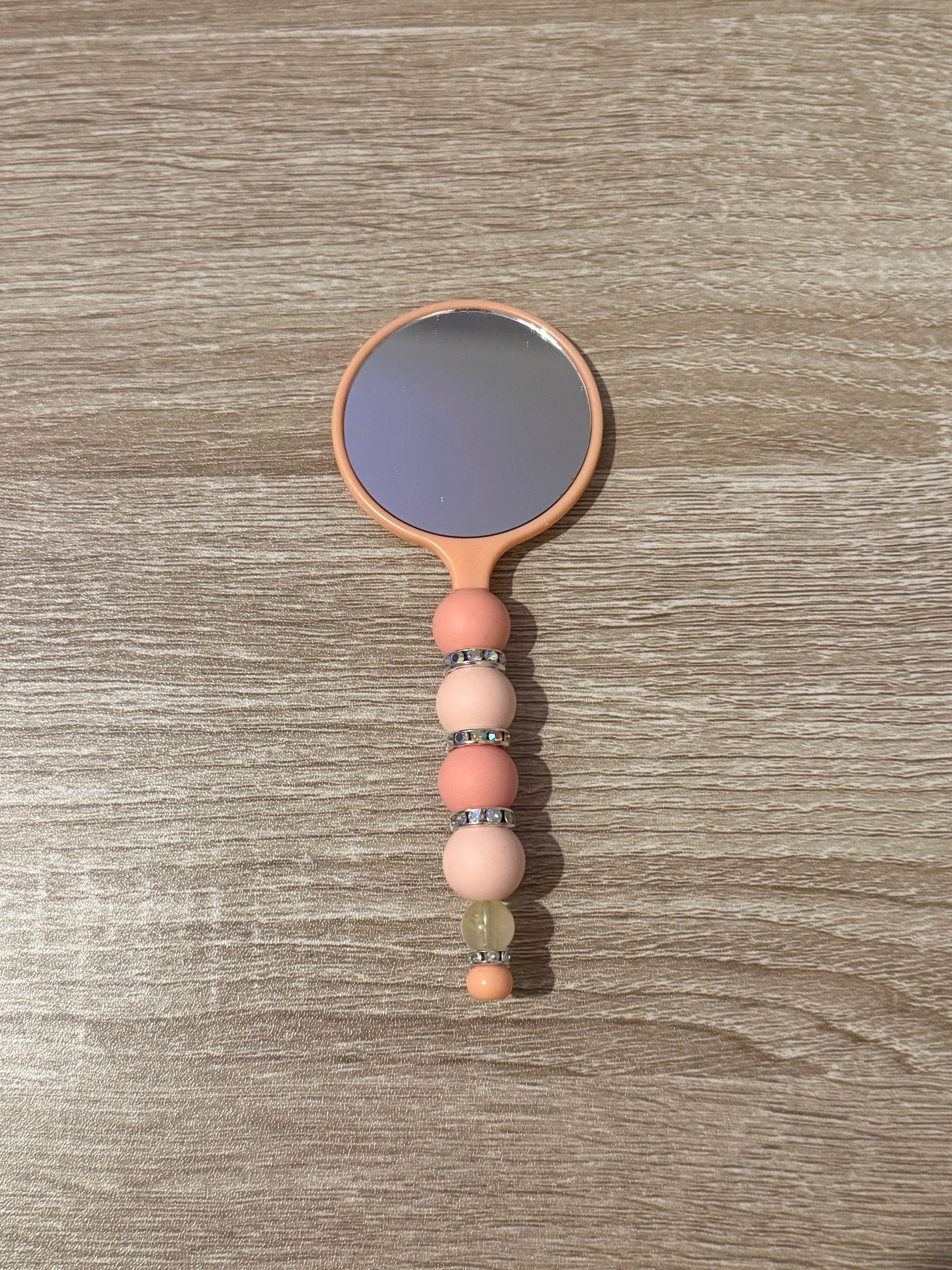 Peach “Beaded” Hand Held Small Mirror