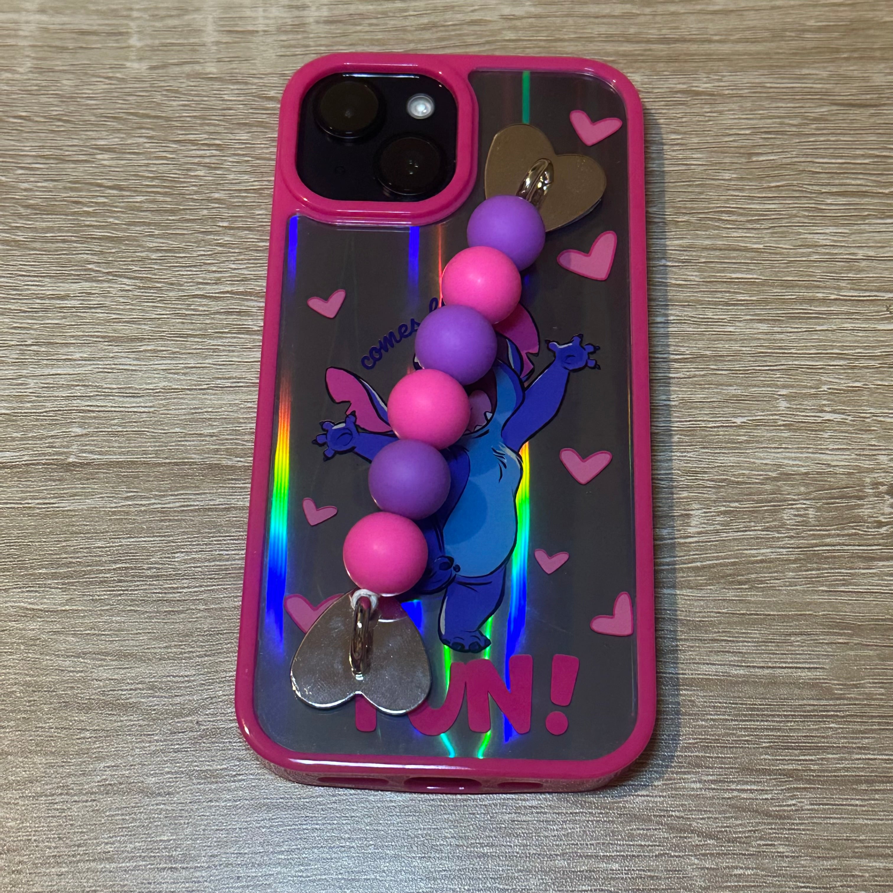 Pink & Purple Beaded Self Adhesive Phone Strap