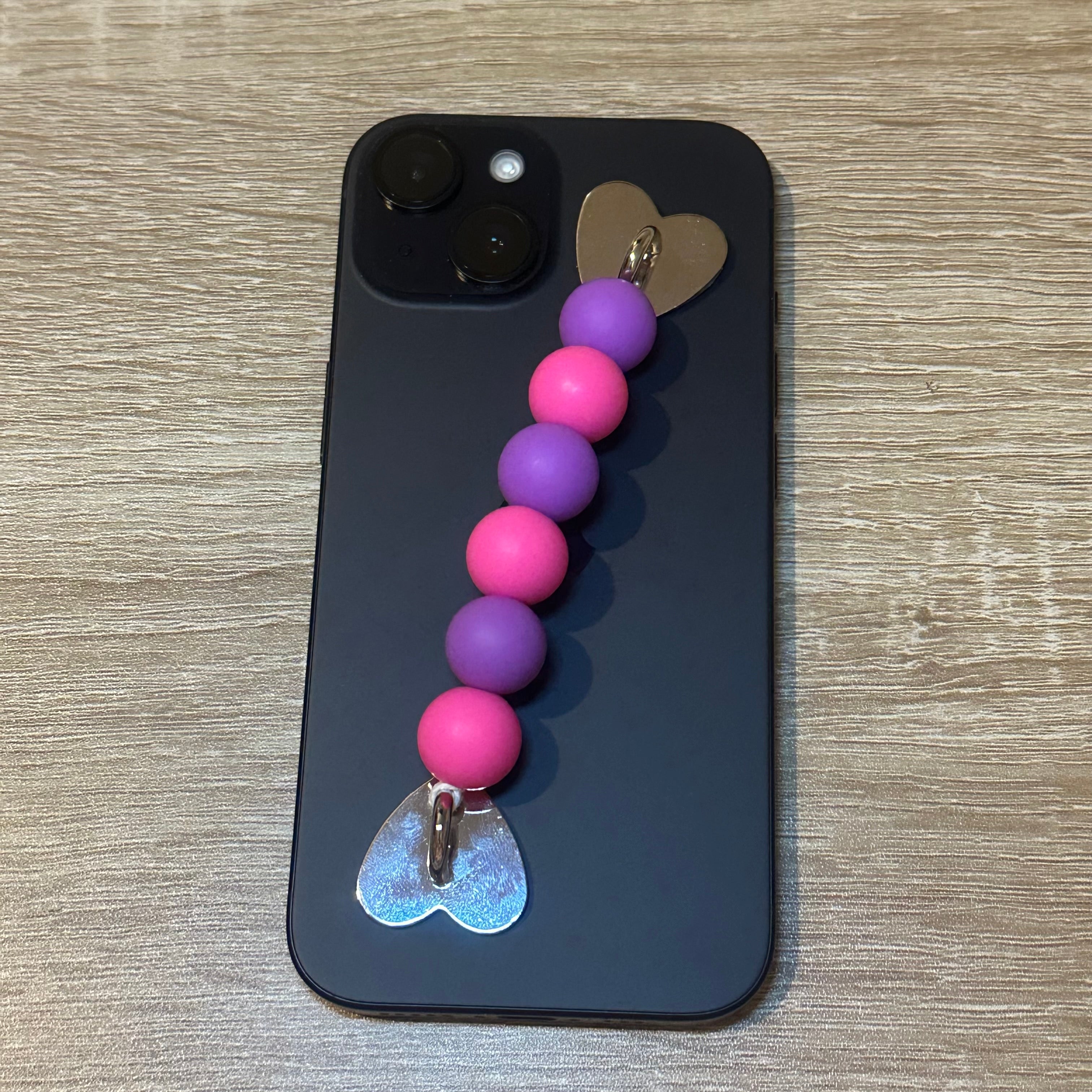 Pink & Purple Beaded Self Adhesive Phone Strap