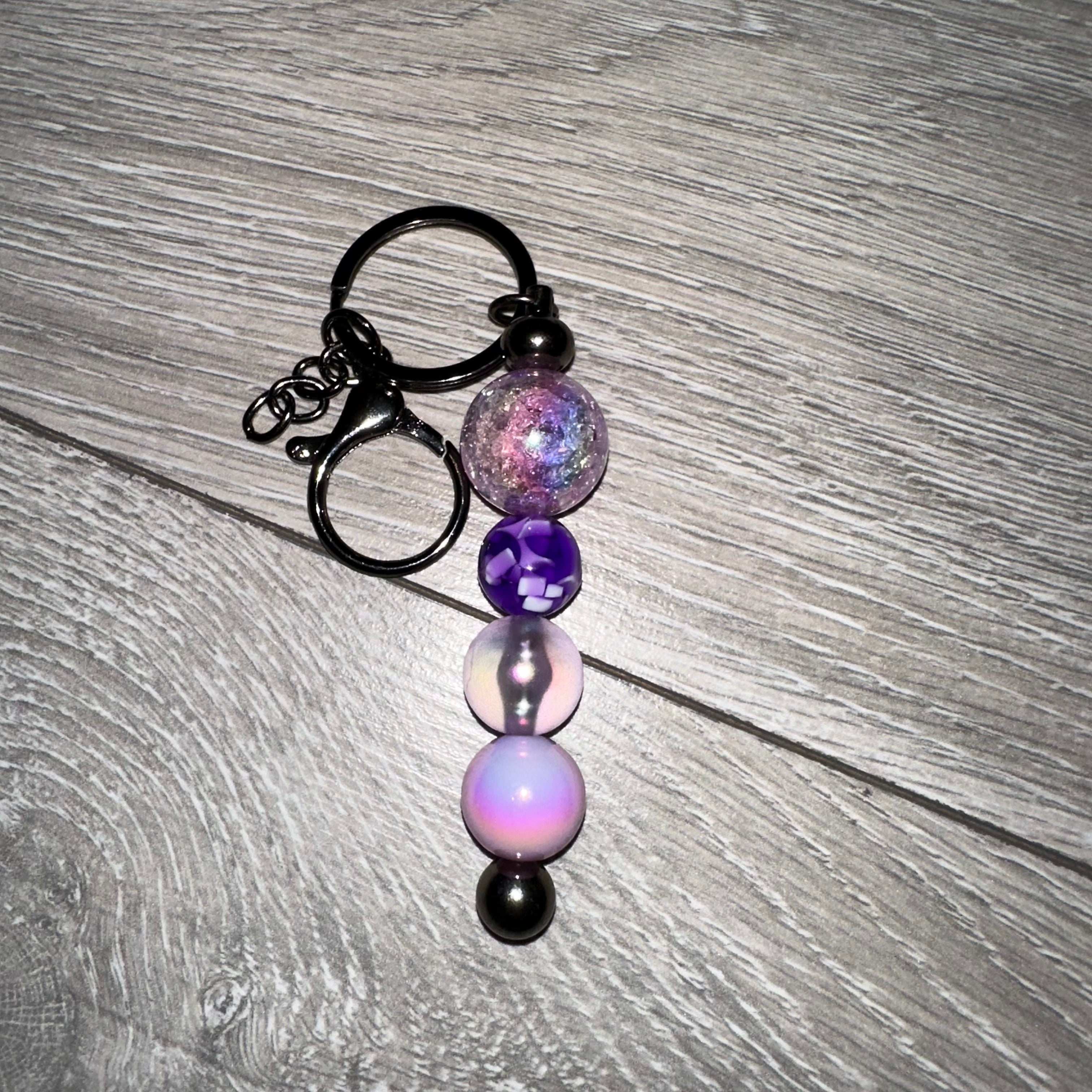 Purple Crackle Beaded Keyring