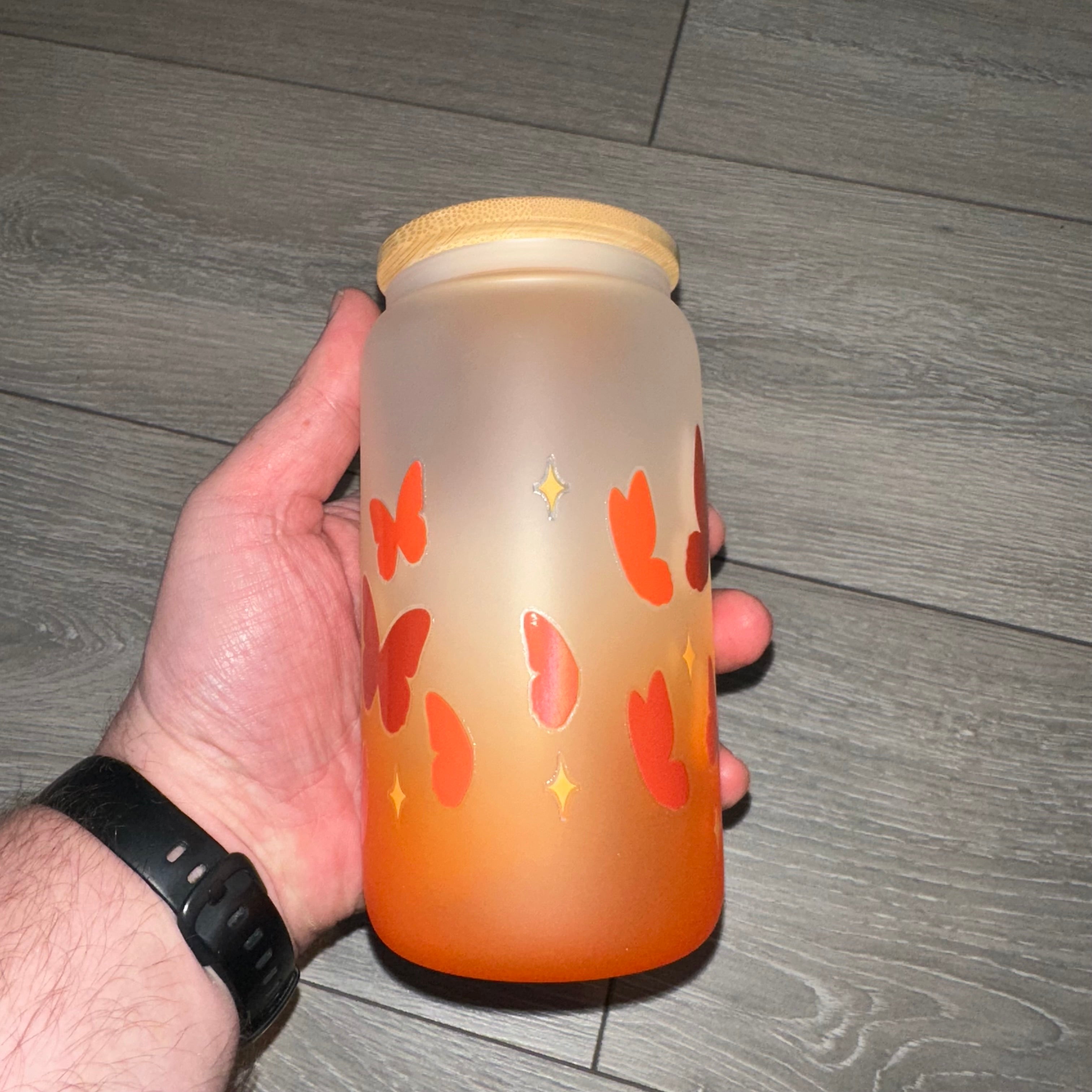 16oz “Anti Social Butterfly” Orange Ombré Glass