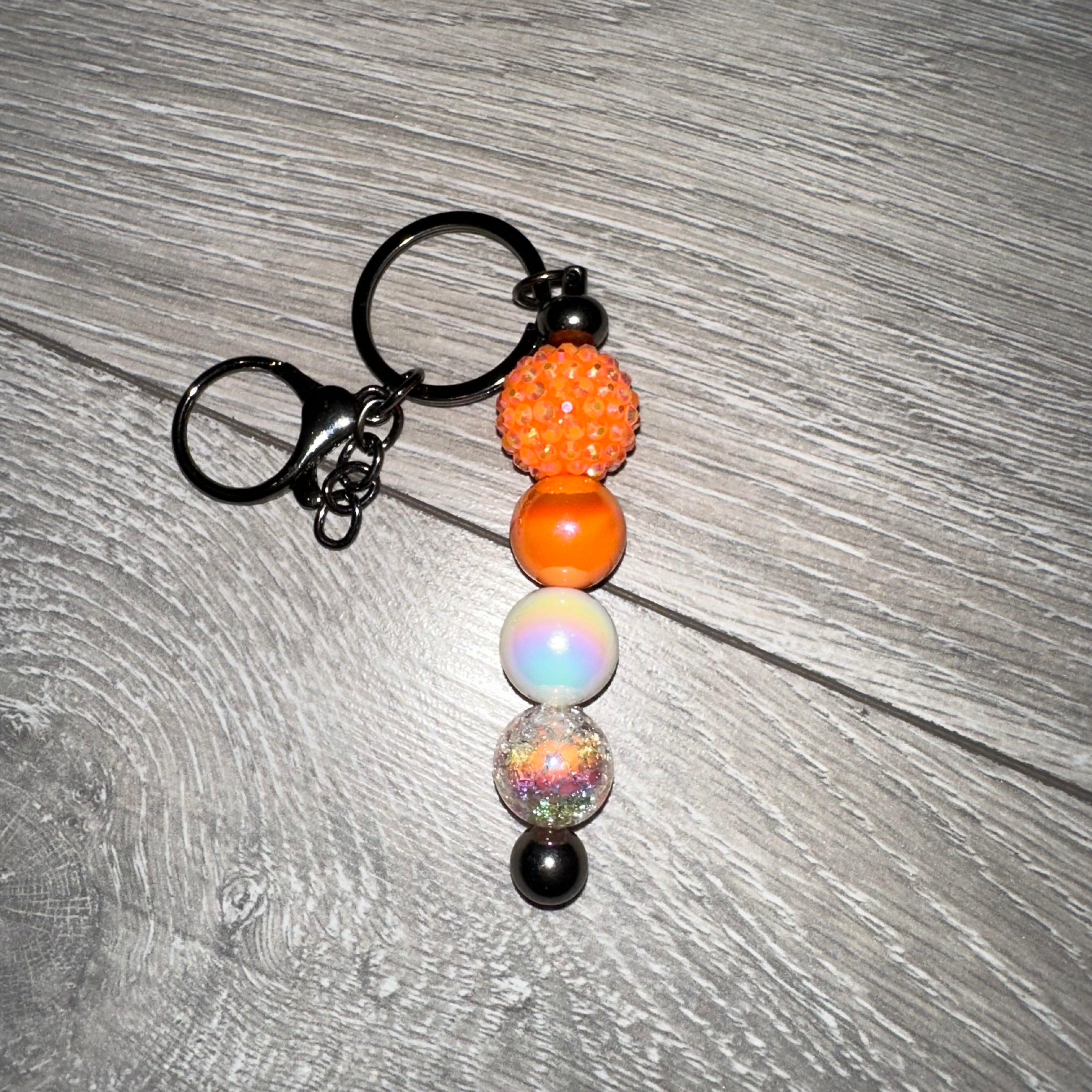 Orange Rhinestone Beaded Keyring
