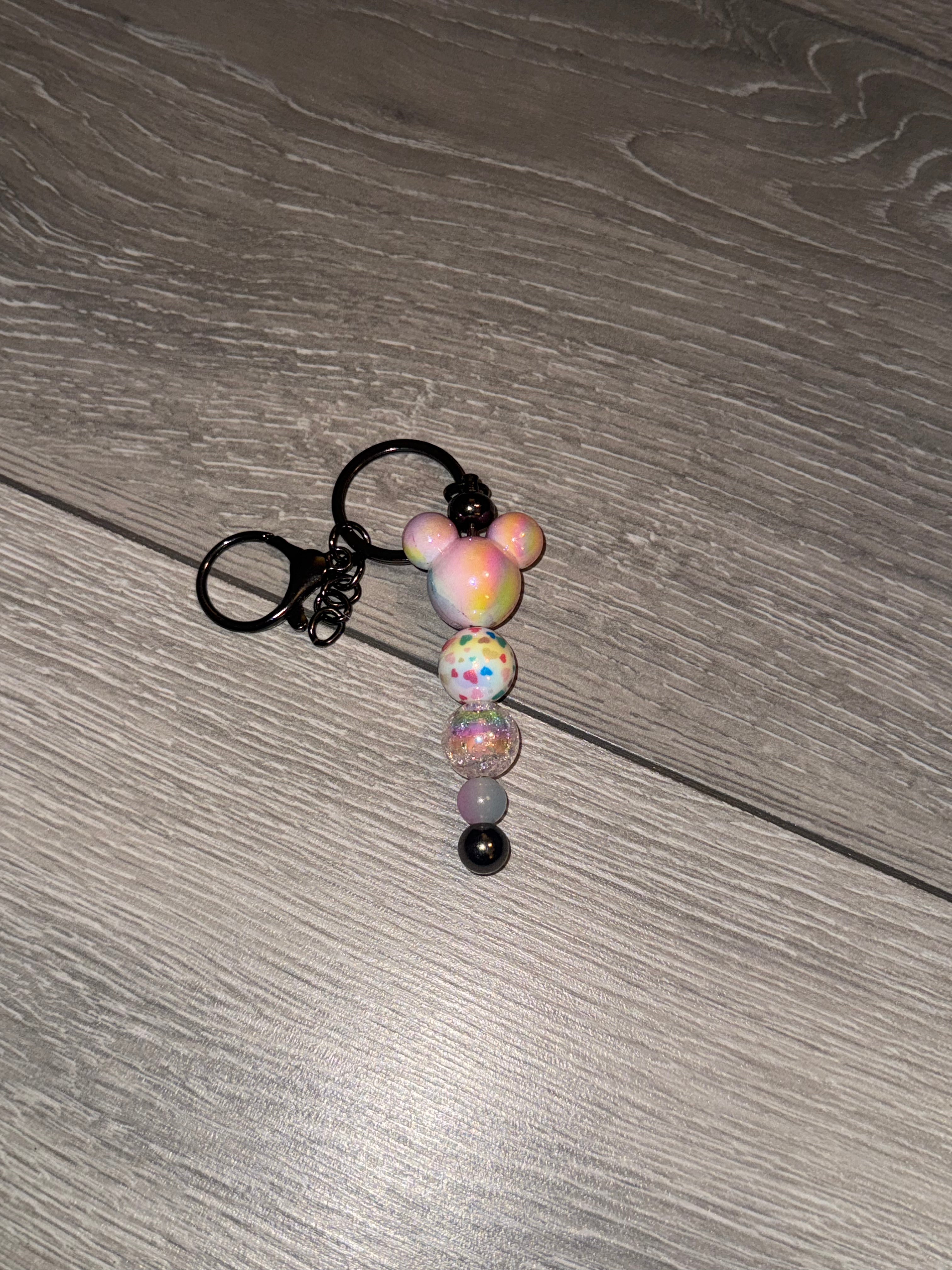 Multi Coloured Mickey Head Beaded Keyring