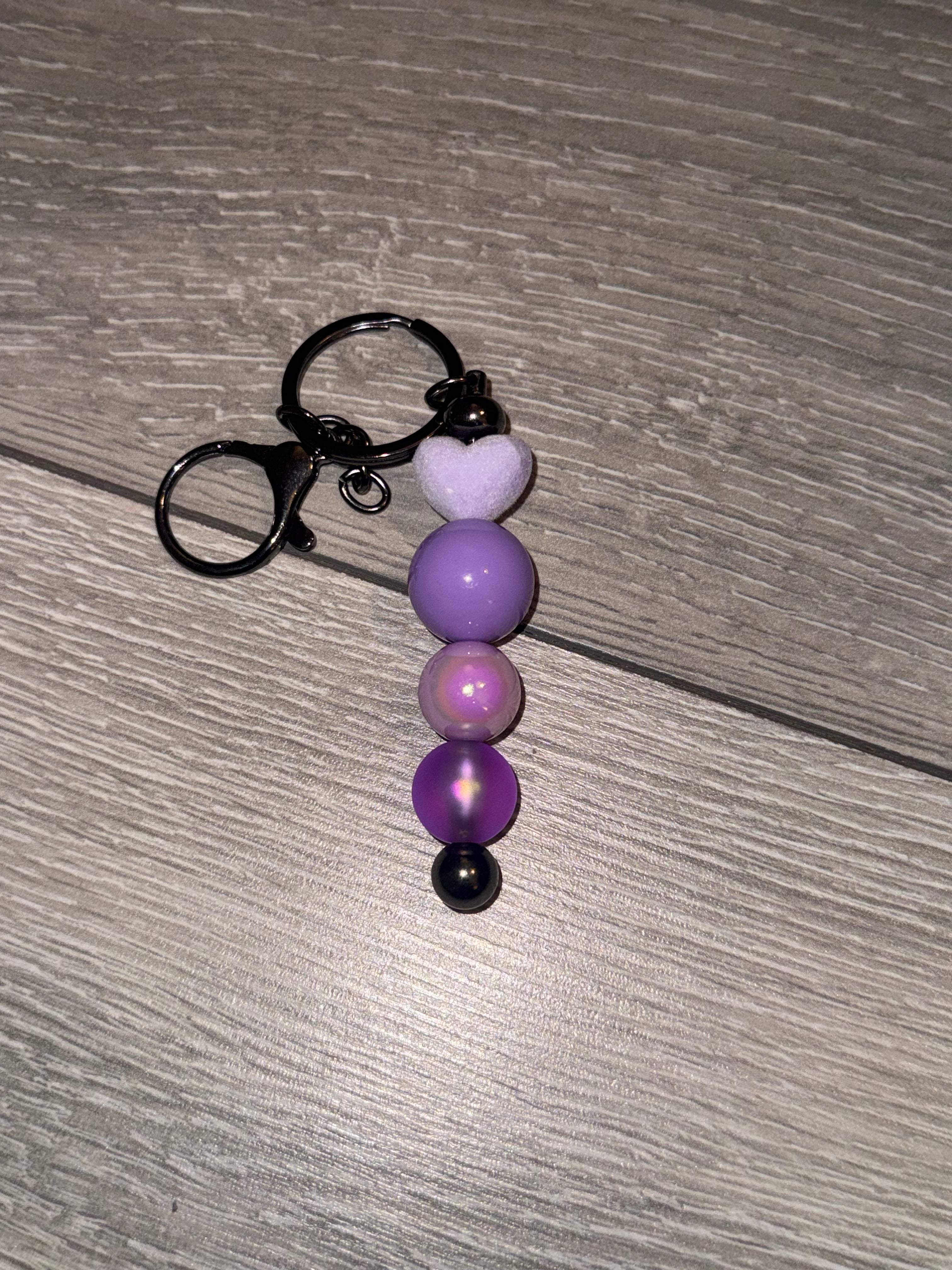 Purple Heart Beaded Keyring