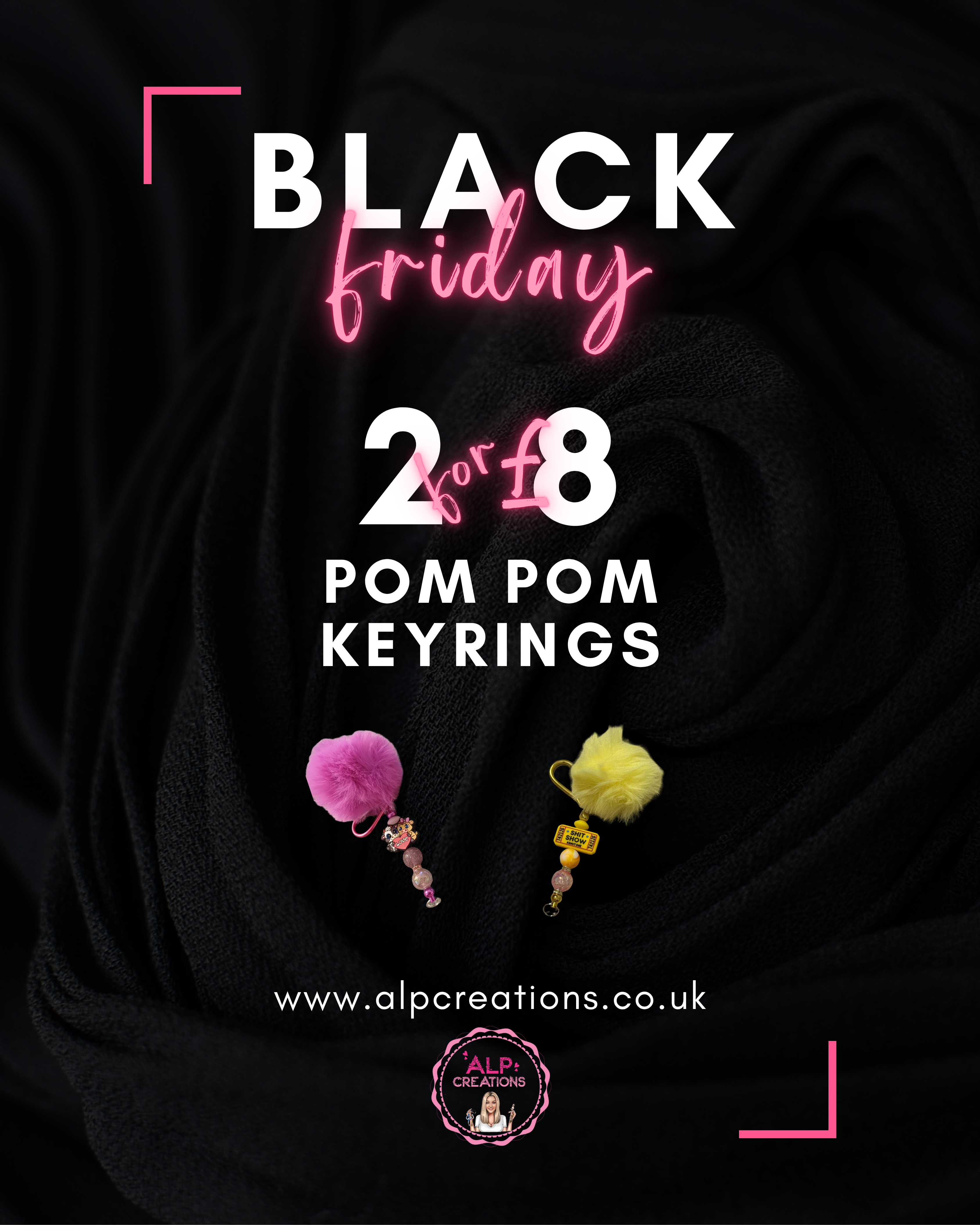 Black Friday - 2 for £8 Focal Pom Pom Keyrings