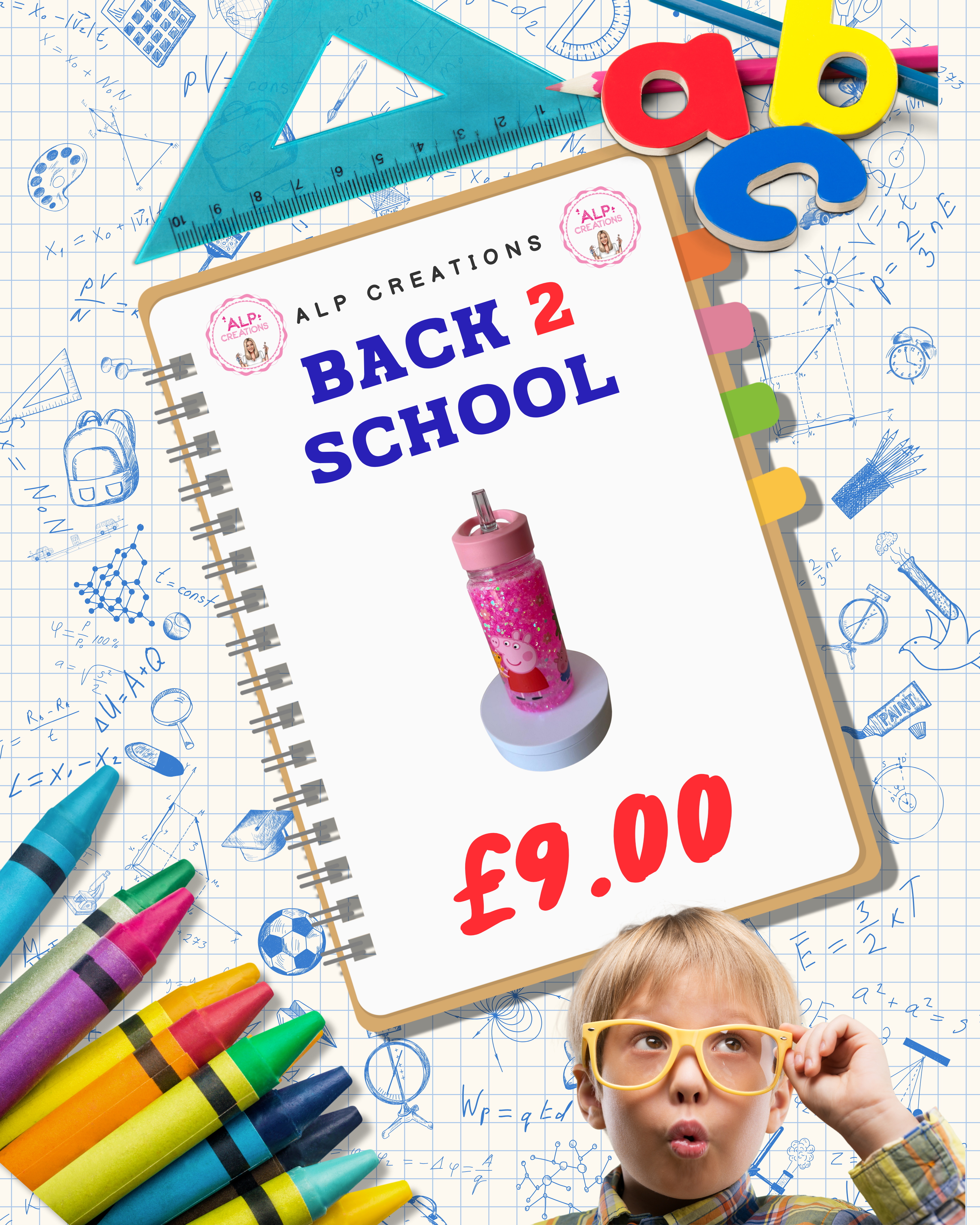 Back 2 Skool - Kids 10oz Snowglobe Water Bottle