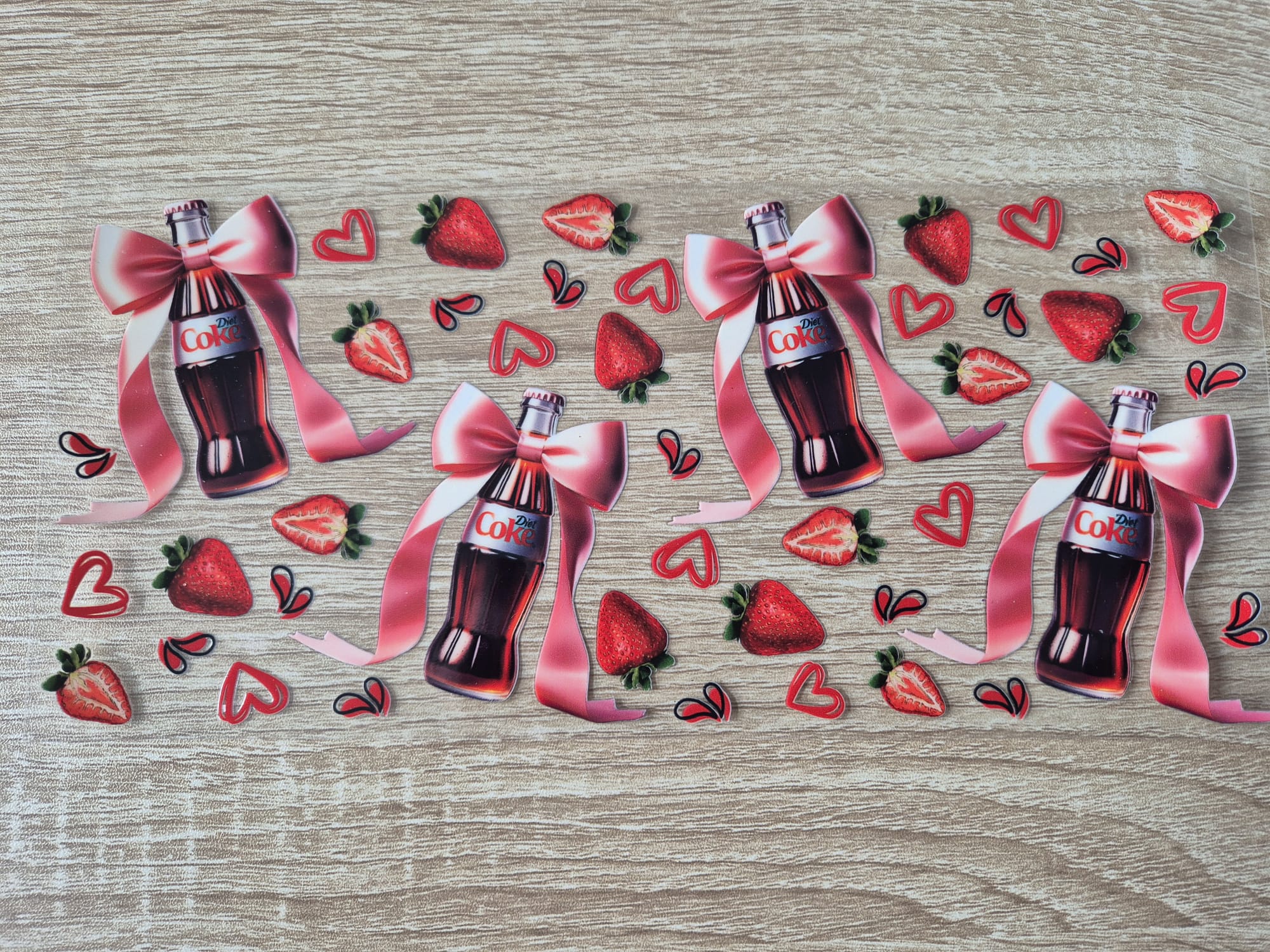 Diet Coke Bottles with Pink Bows, Hearts & Strawberries