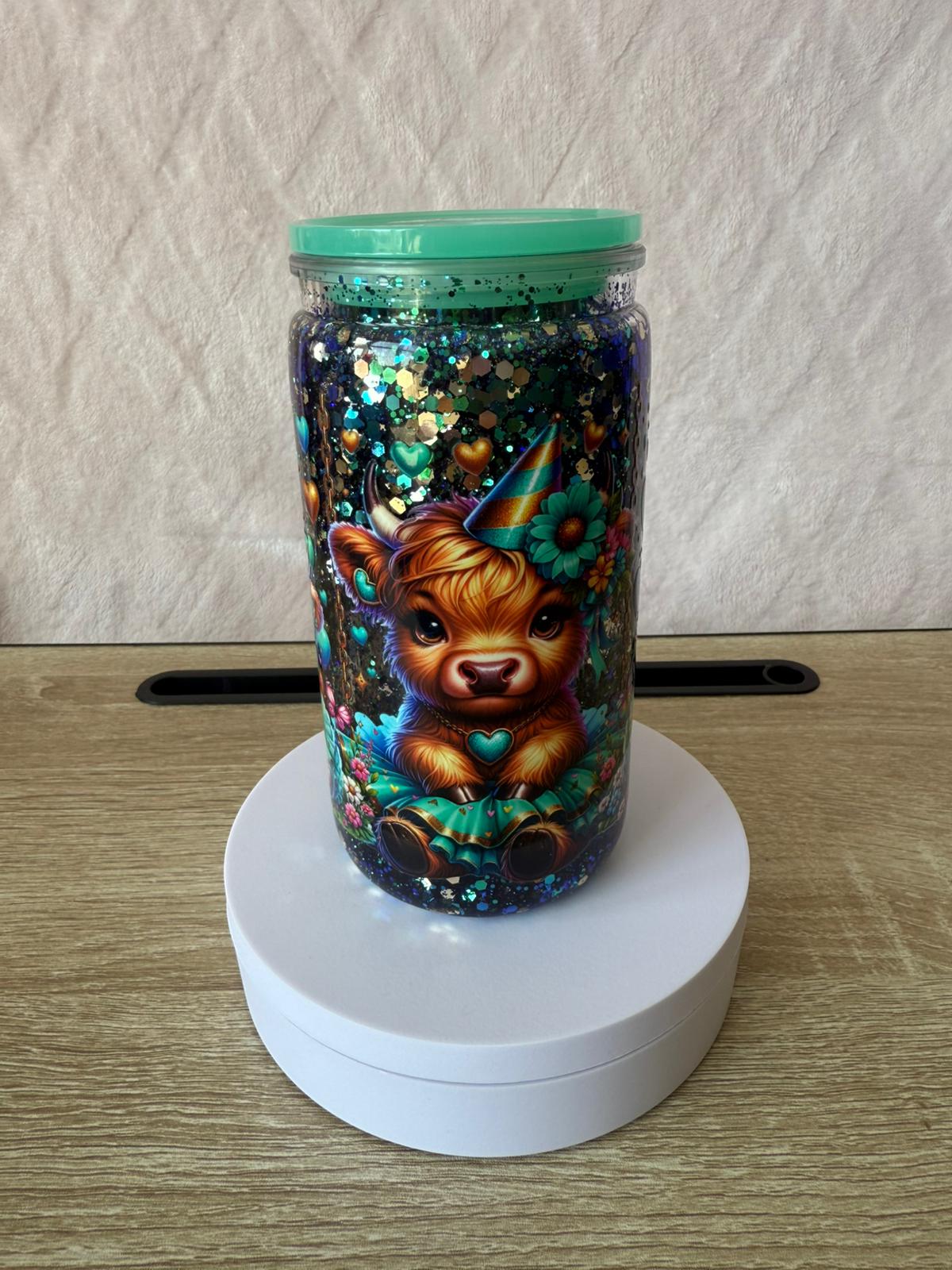 16oz “Green Highland Cow” Snow Globe Cup