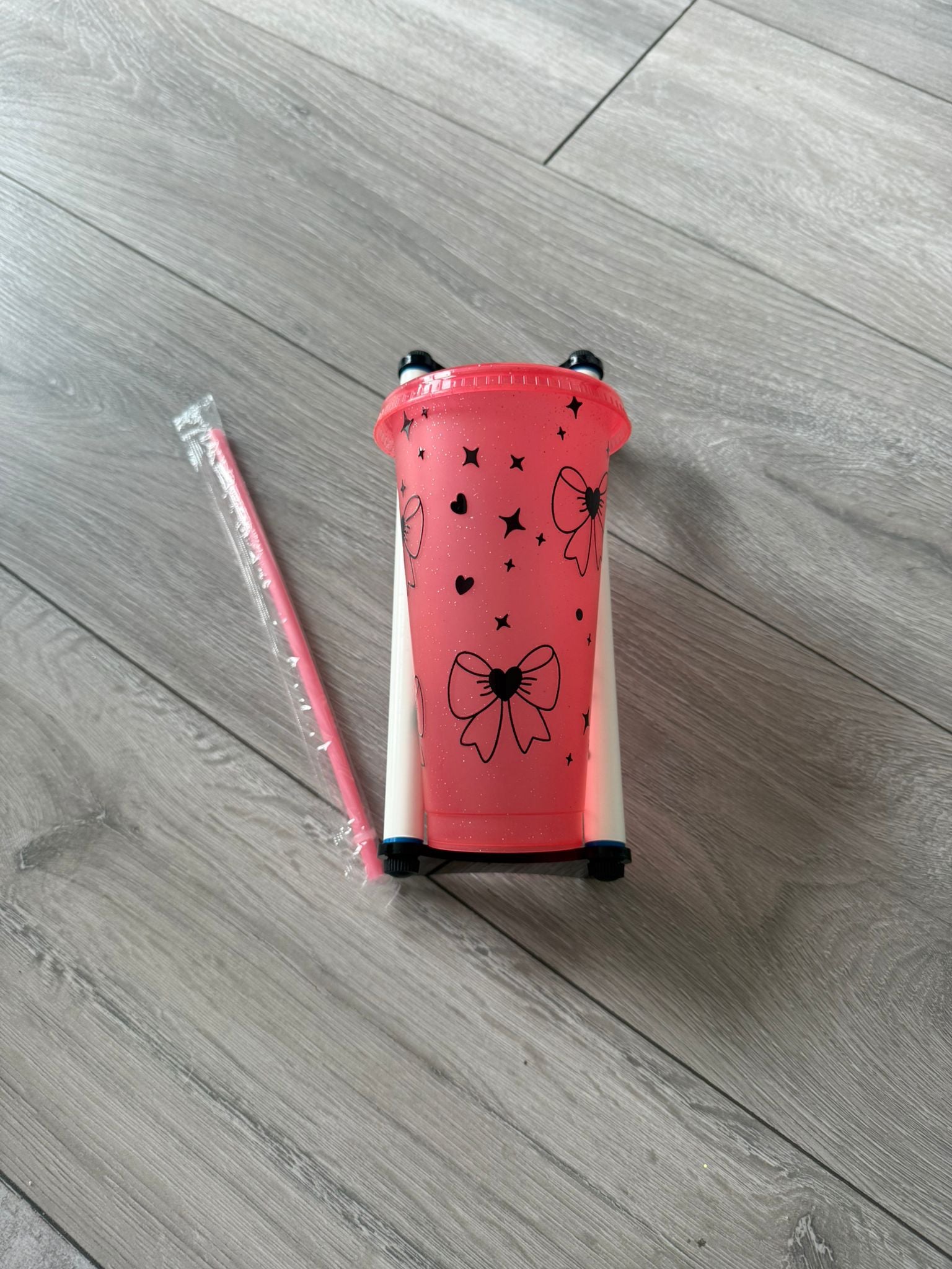 24oz Peach “Black Bow” Cold Cup