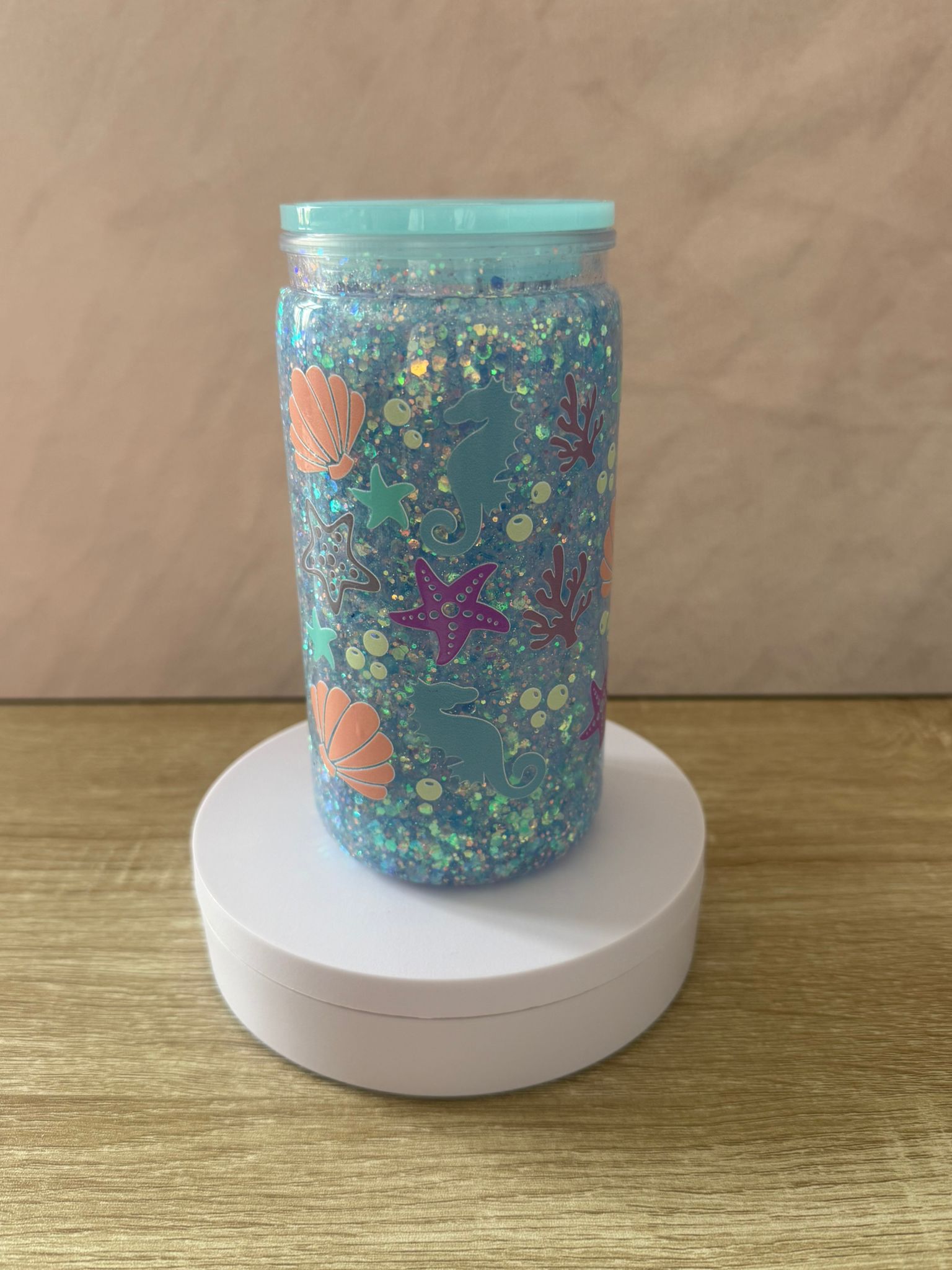 16oz Blue Glittered “Ocean Themed” Snow Globe Cup