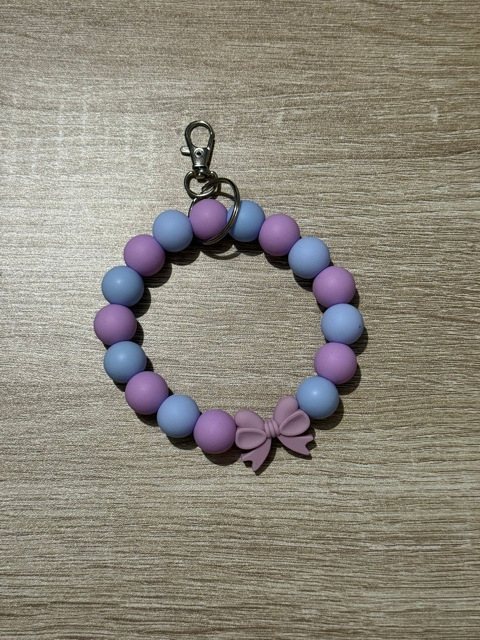 Purple and Blue Beaded Key Wristlet with Bow Focal