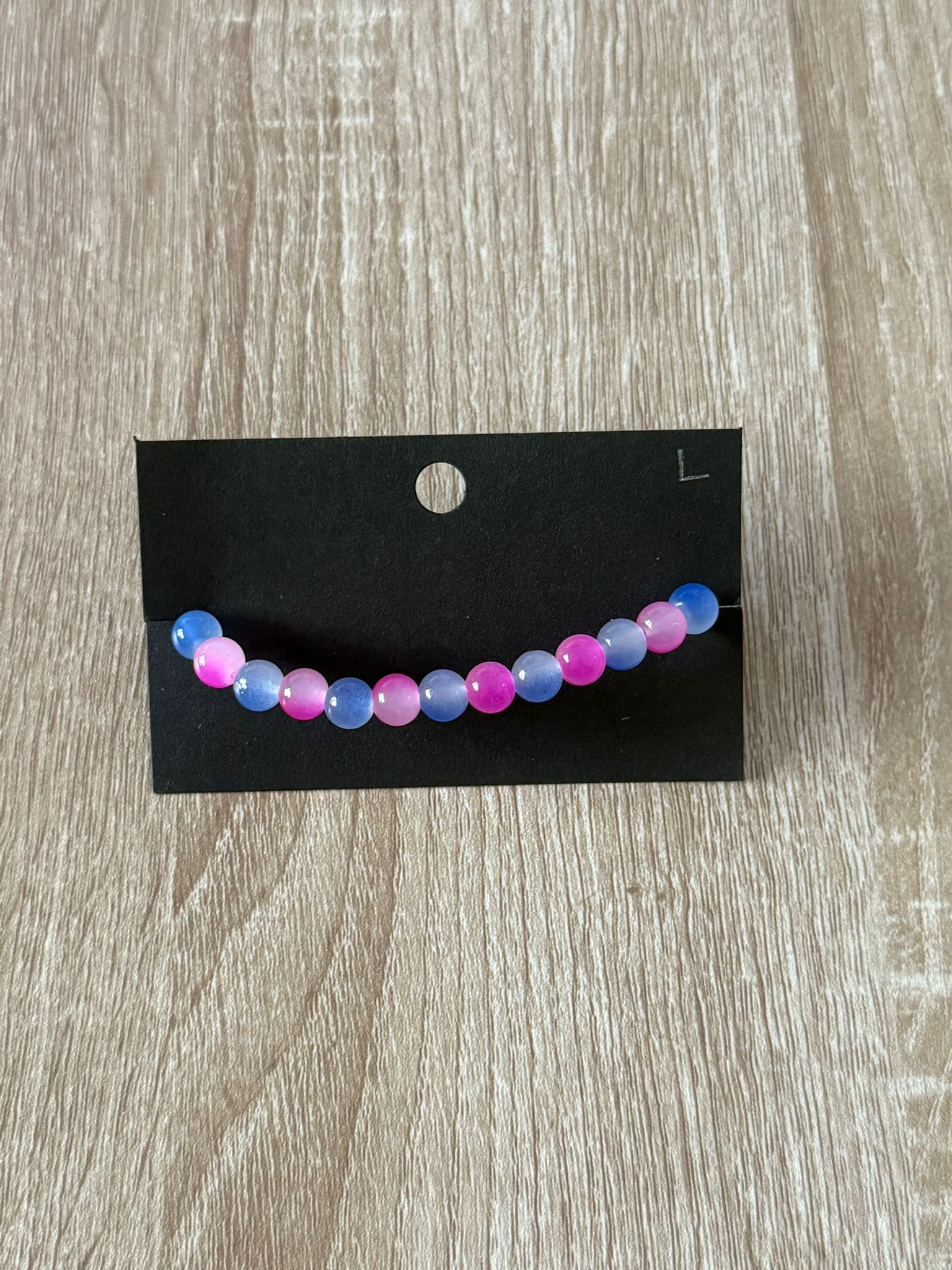 Blue and Pink Beaded Bracelet (Large - 17cm)