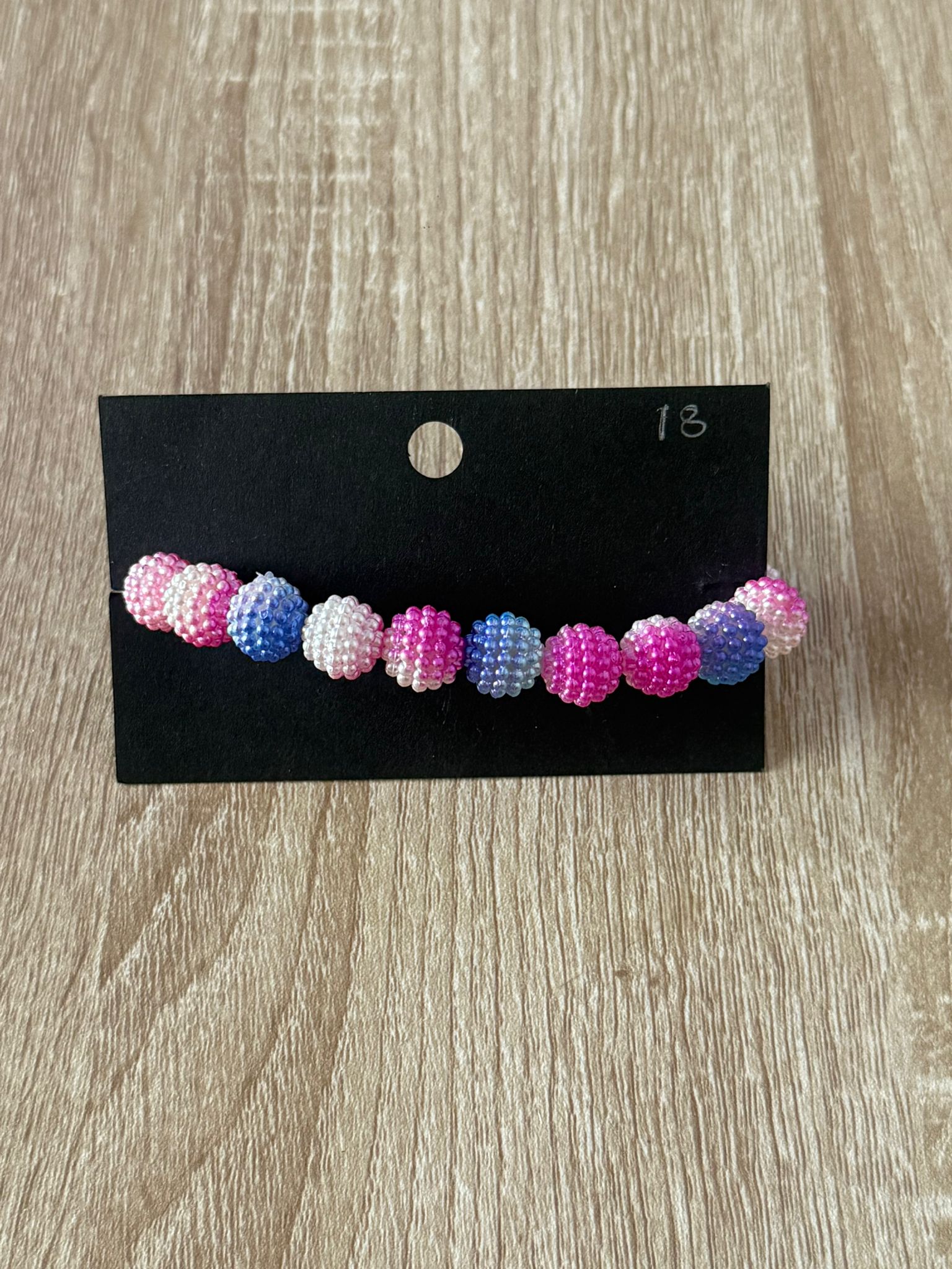 Blue and Pink Bayberry Beaded Bracelet (Extra Large - 18cm)