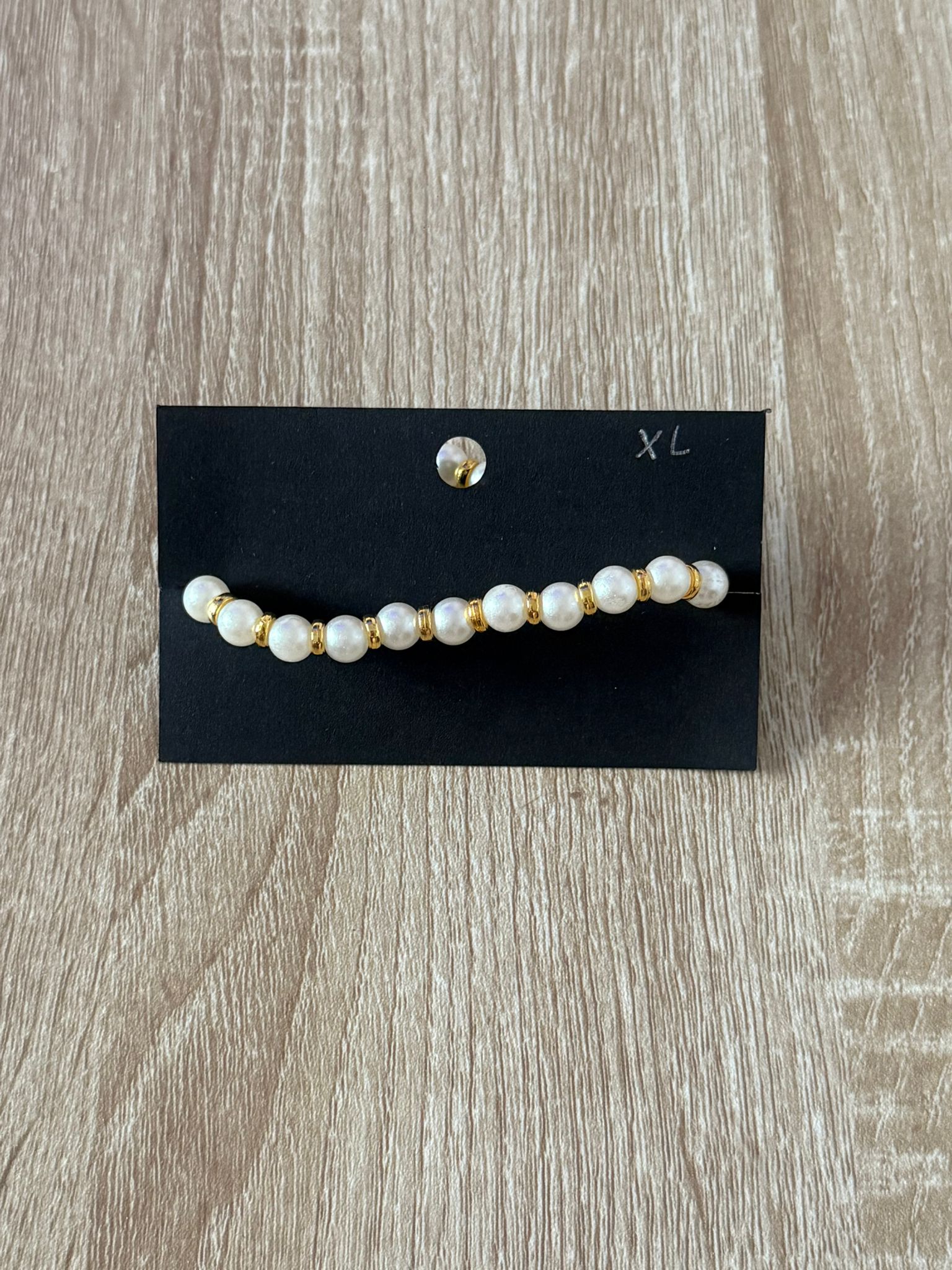 White Pearl with Gold Spacers Beaded Bracelet (Extra Large - 18cm)