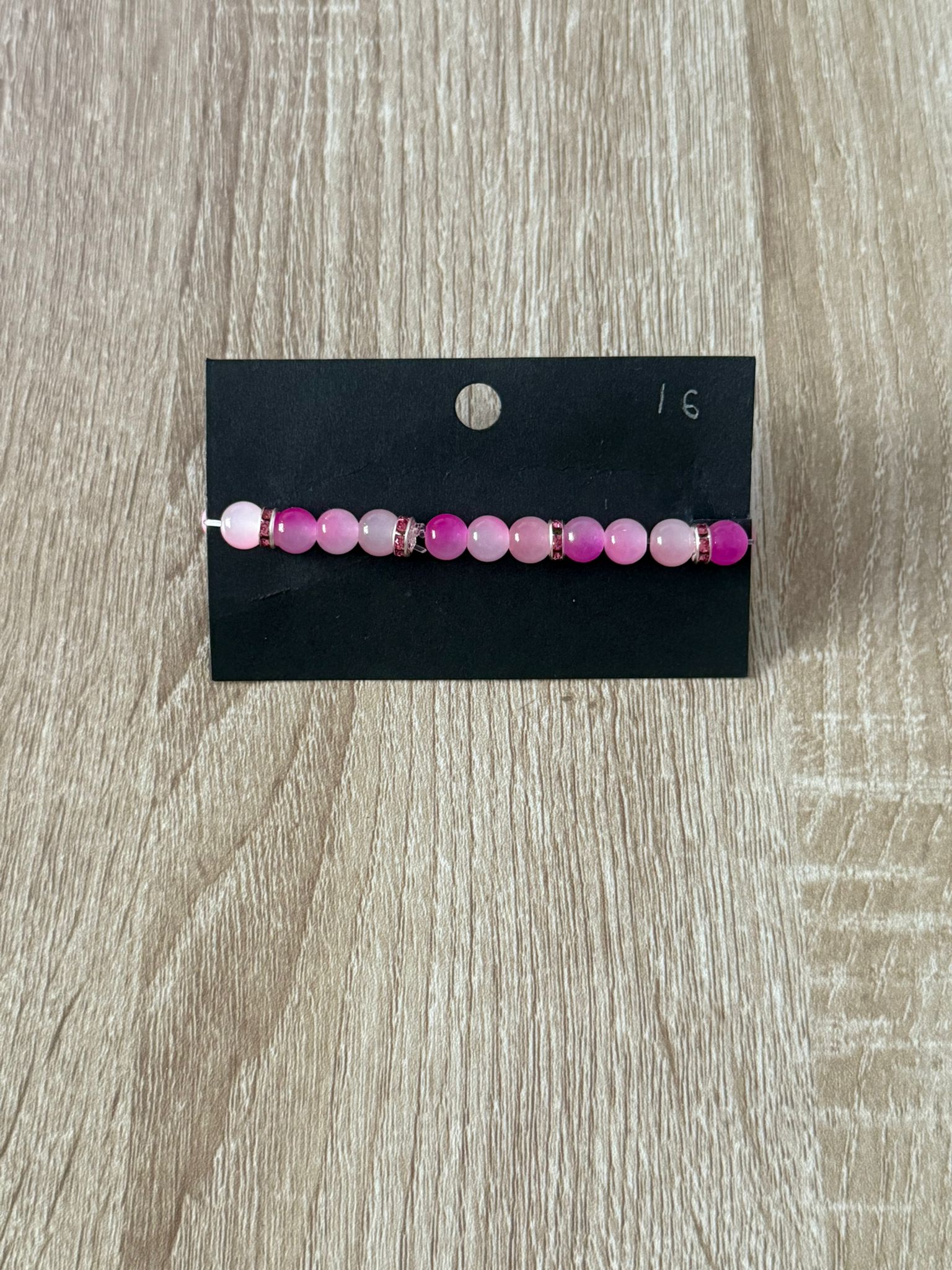 Small Pink and Clear Beaded Bracelet with Pink Spacers (Medium - 16cm)