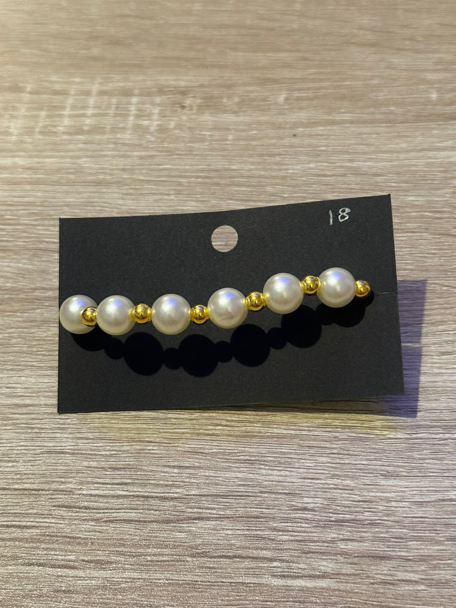 White Pearl with Gold Round Spacers Beaded Bracelet (Extra Large - 18cm)
