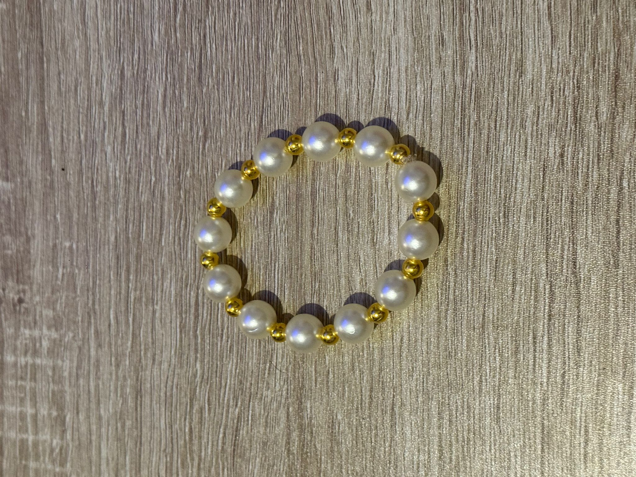 White Pearl with Gold Round Spacers Beaded Bracelet (Extra Large - 18cm)