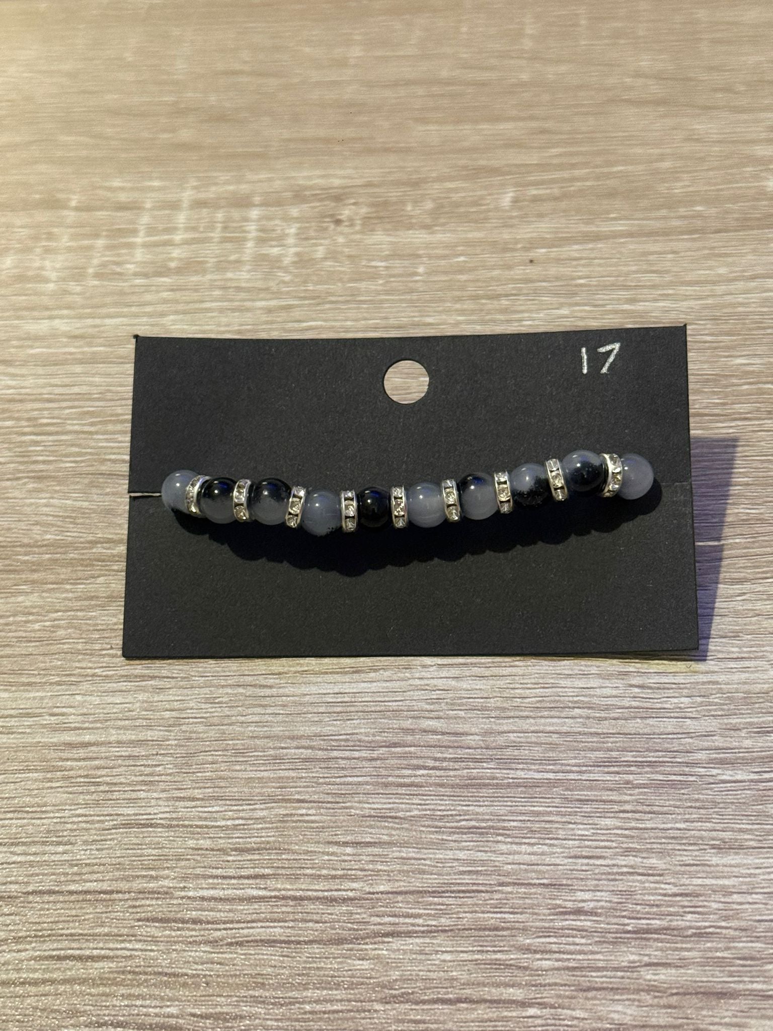 Black & Clear with Spacers Small Beaded Bracelet (Large - 17cm)