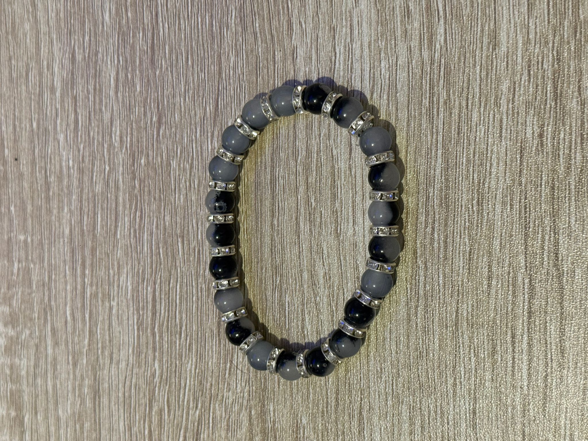 Black & Clear with Spacers Small Beaded Bracelet (Large - 17cm)
