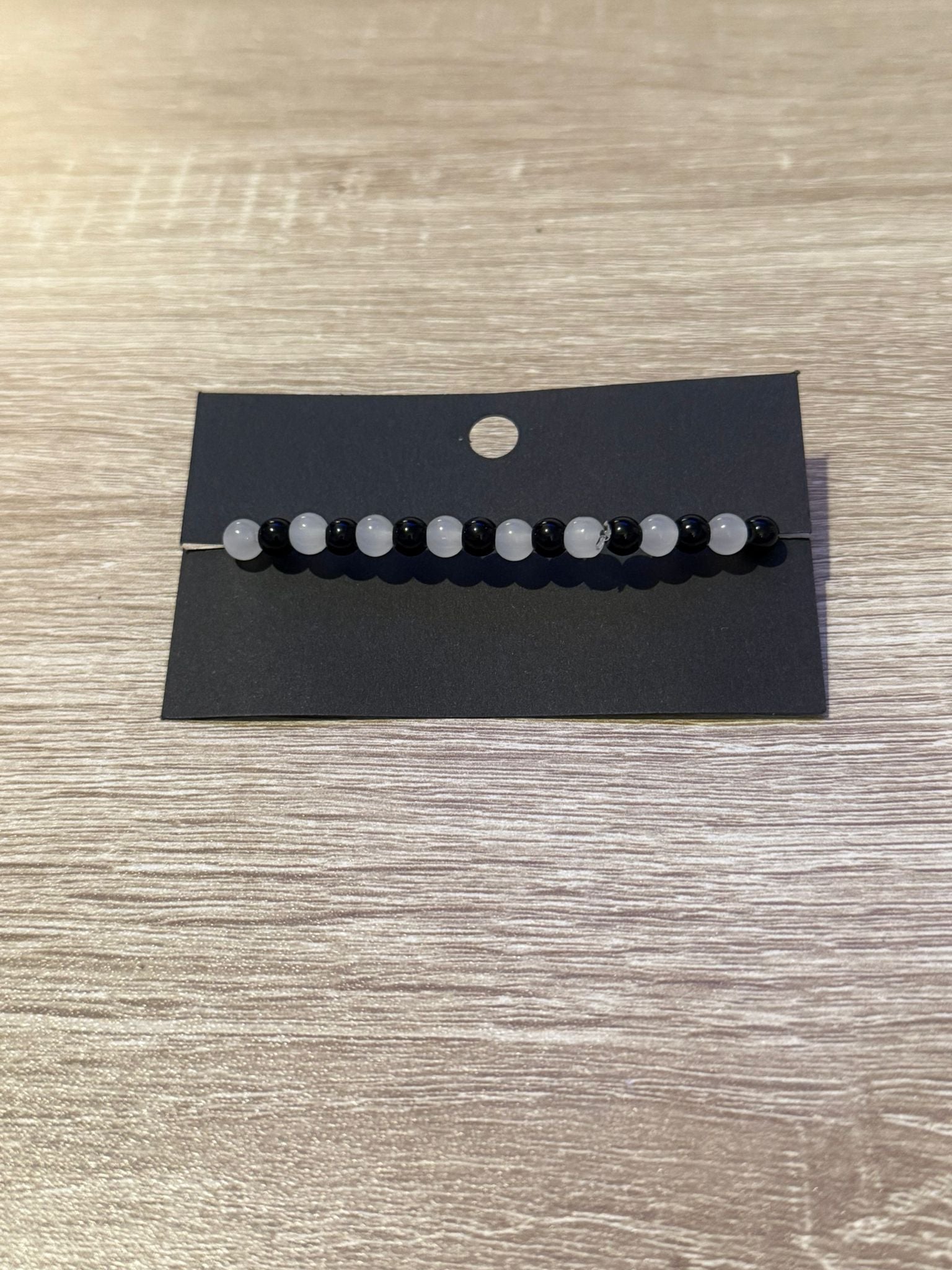 Small Black and Clear Beaded Bracelet (Medium - 16cm)