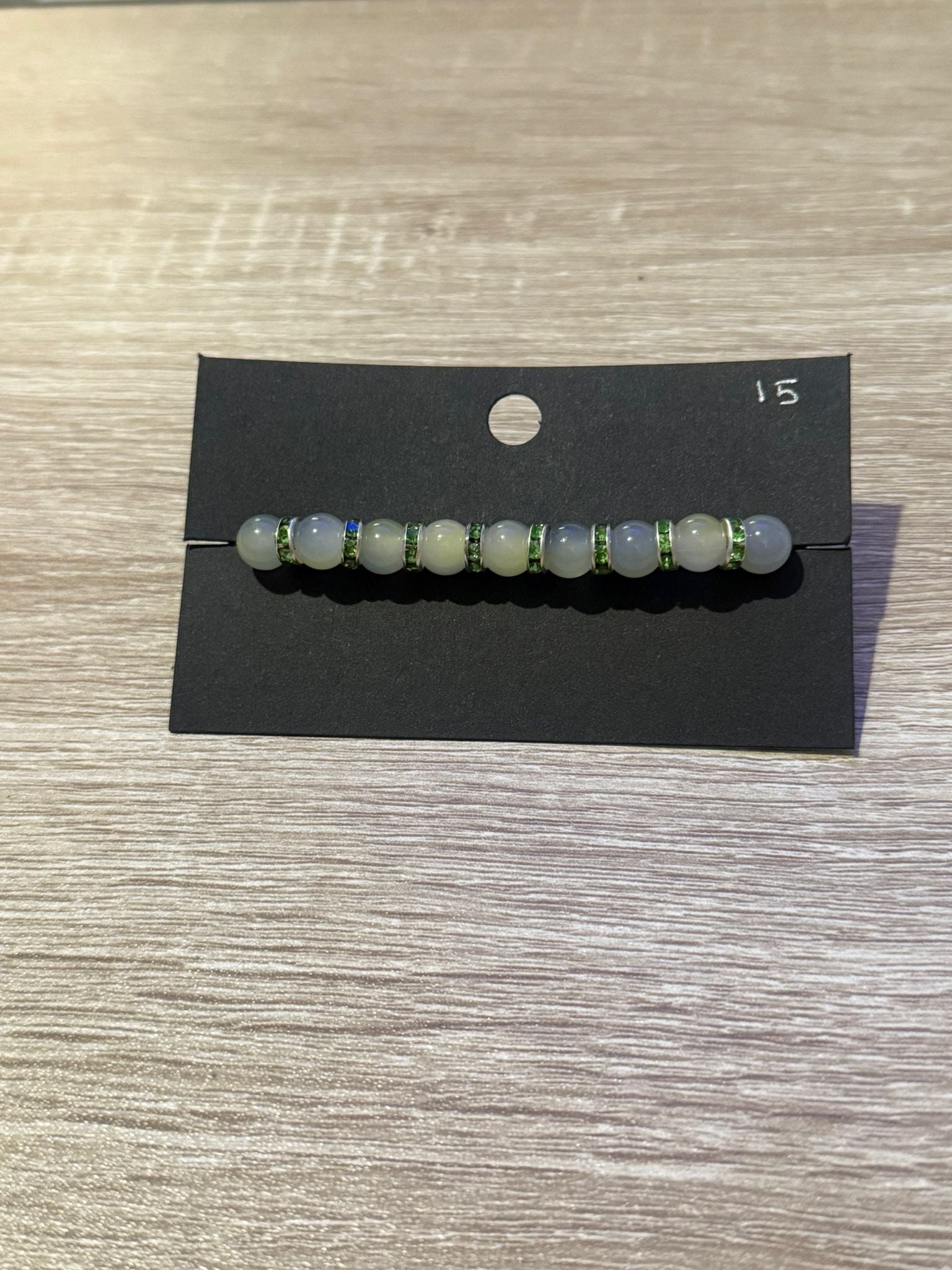 Black and Clear Small Beaded Bracelet with Green Spacers (Small - 15cm)