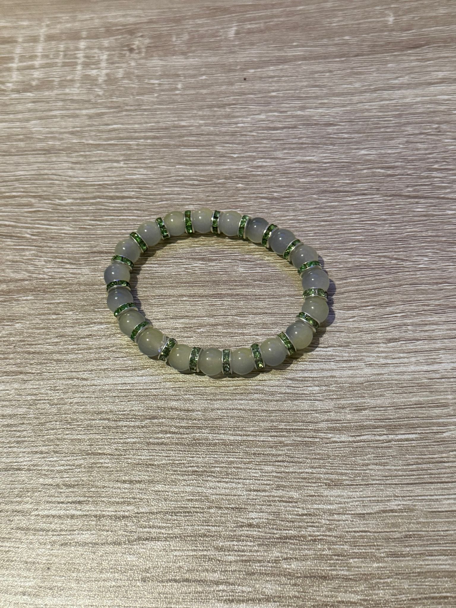 Black and Clear Small Beaded Bracelet with Green Spacers (Small - 15cm)