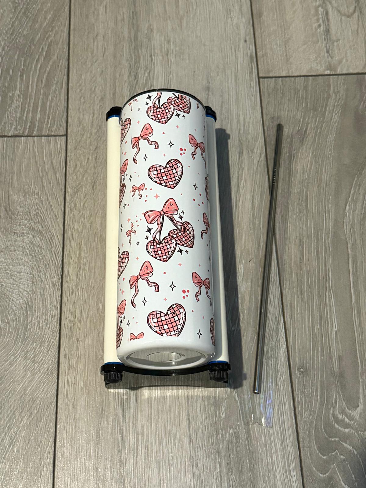 20oz Sublimation Tumbler with Disco Ball Cherry Hearts & Bows Wrap