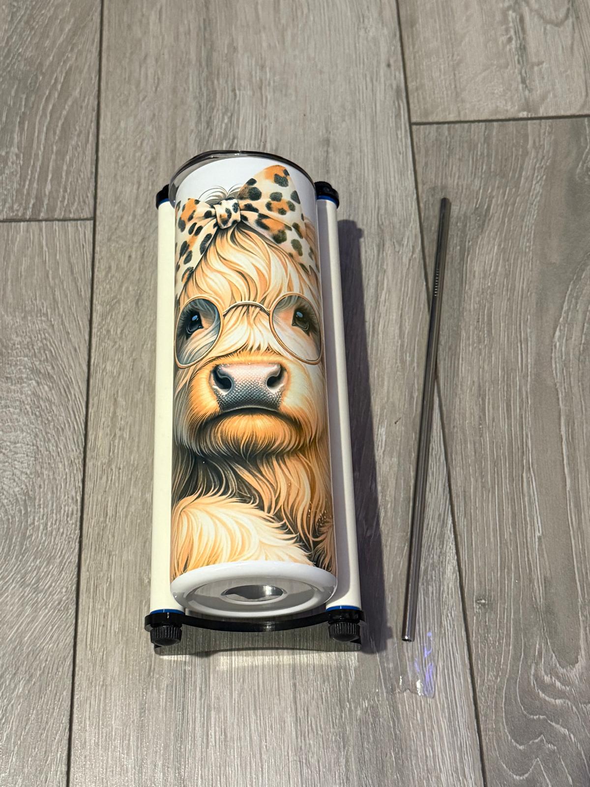 20oz Sublimation Tumbler with Highland Cow Wrap
