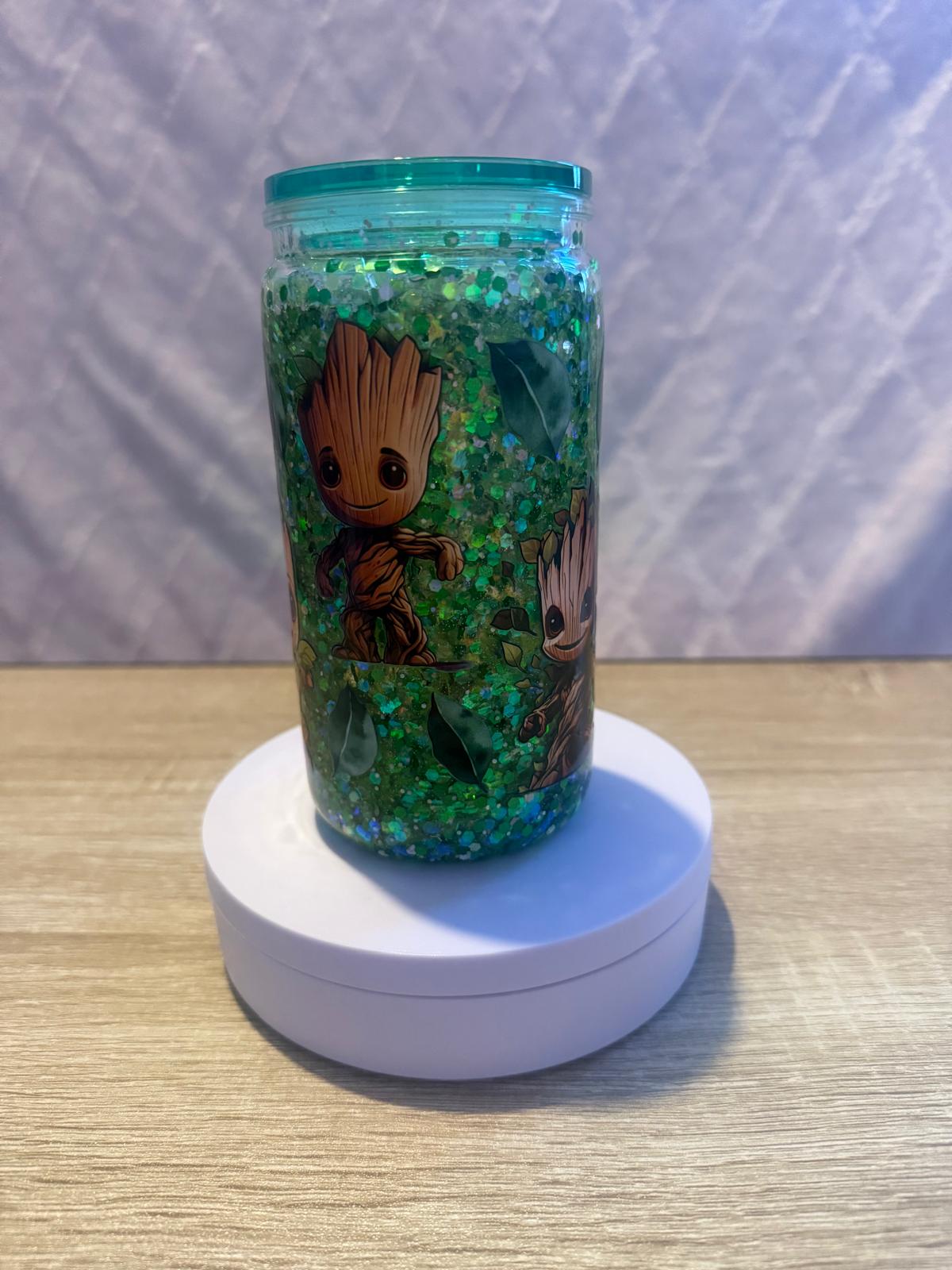 16oz Green Glittered “Groot” Snow Globe Cup