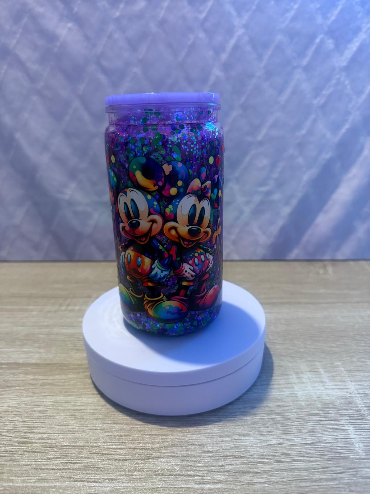 16oz Purple Glittered “Mickey & Minnie Paint Splash” Snow Globe Cup
