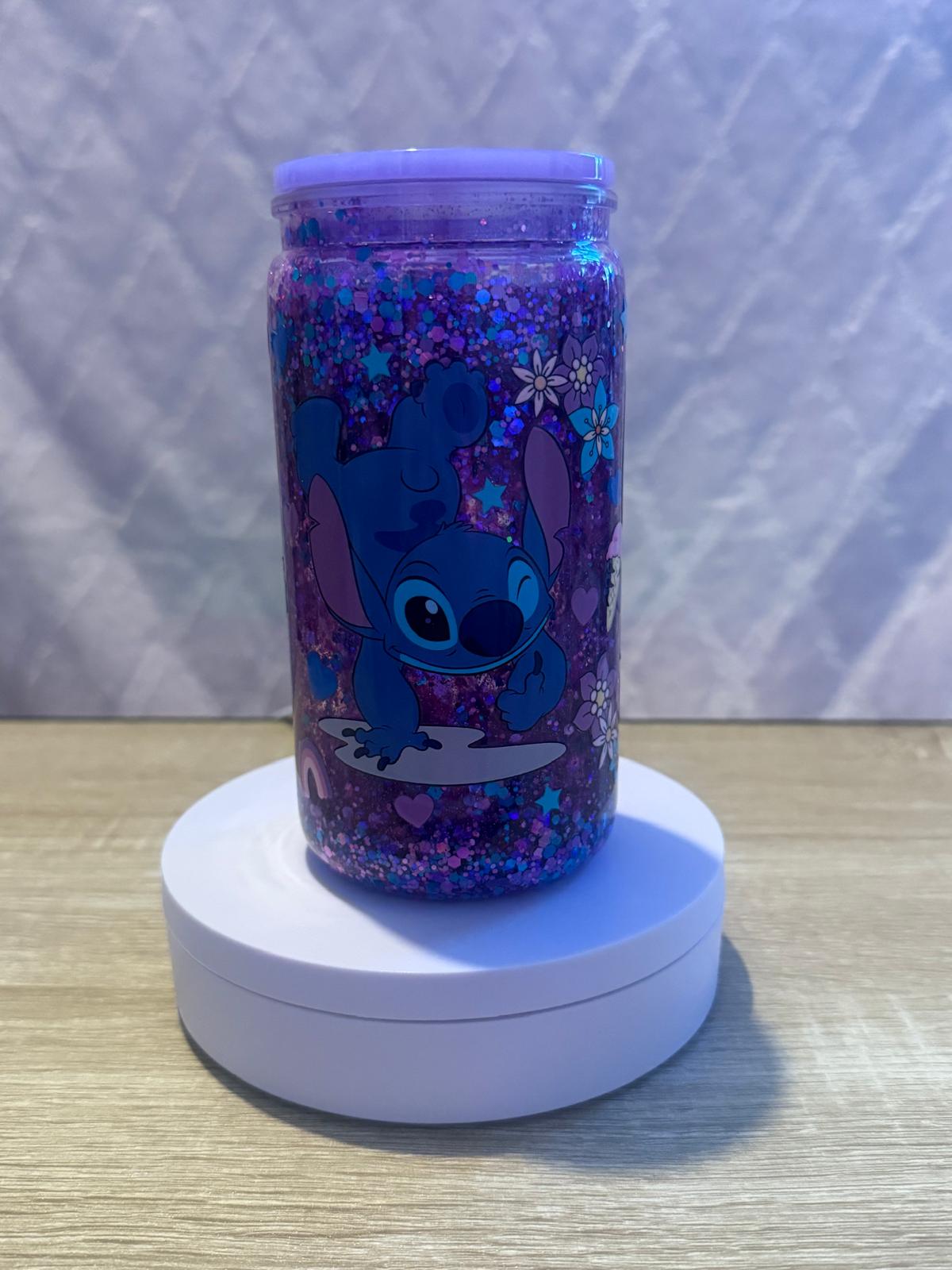 16oz Purple & Blue Glittered “Stitch" Snow Globe Cup