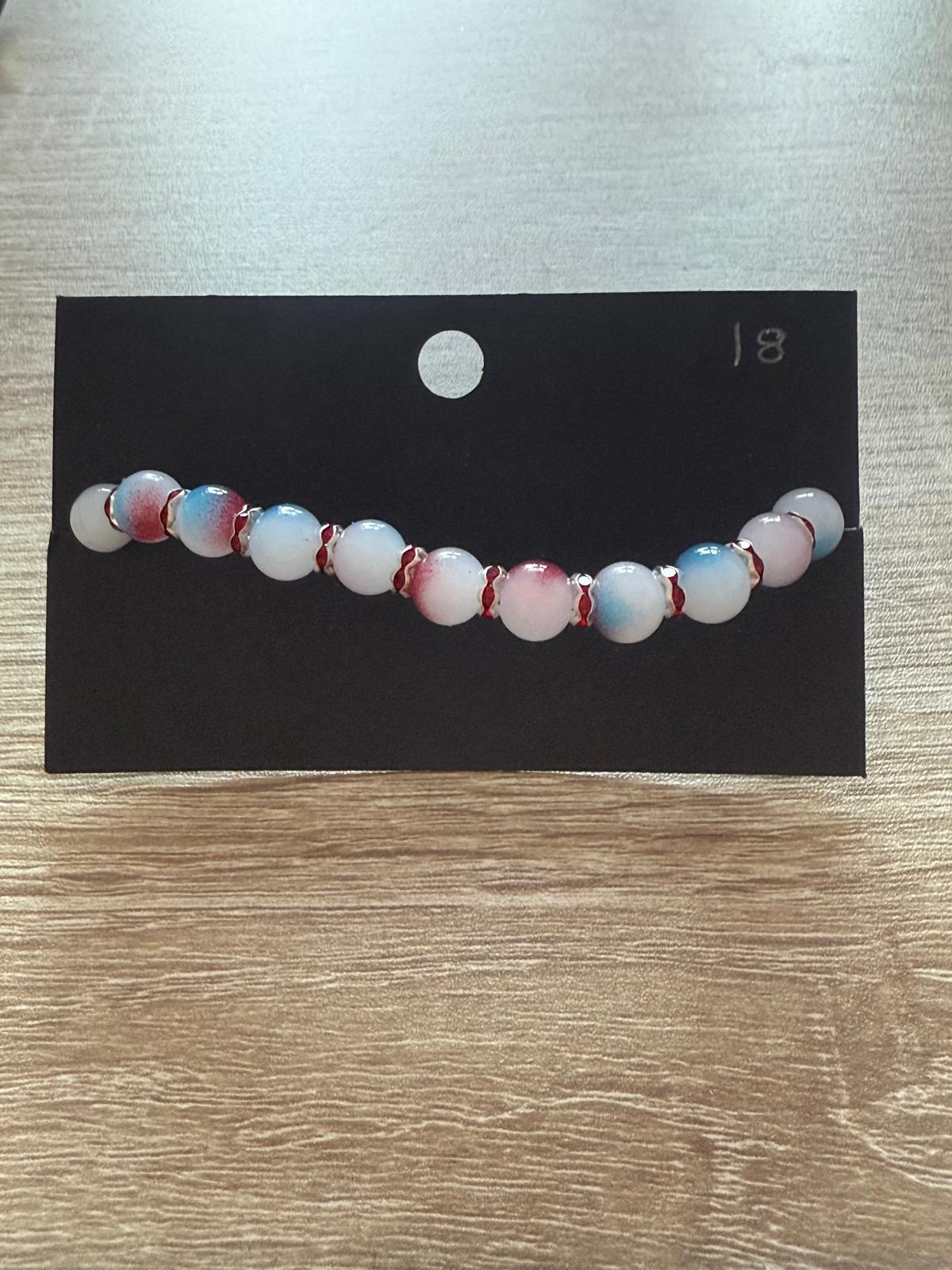 Red & Blue with Red Spacers Small Beaded Bracelet (Extra Large - 18cm)