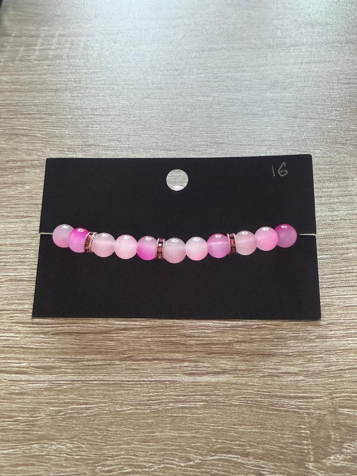 Small Pink & White Beaded Bracelet (Medium - 16cm)