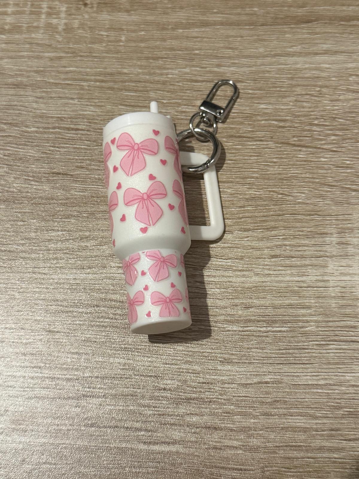 Mini Stanley Lip Balm Holder Keyring with Pink Bow Wrap