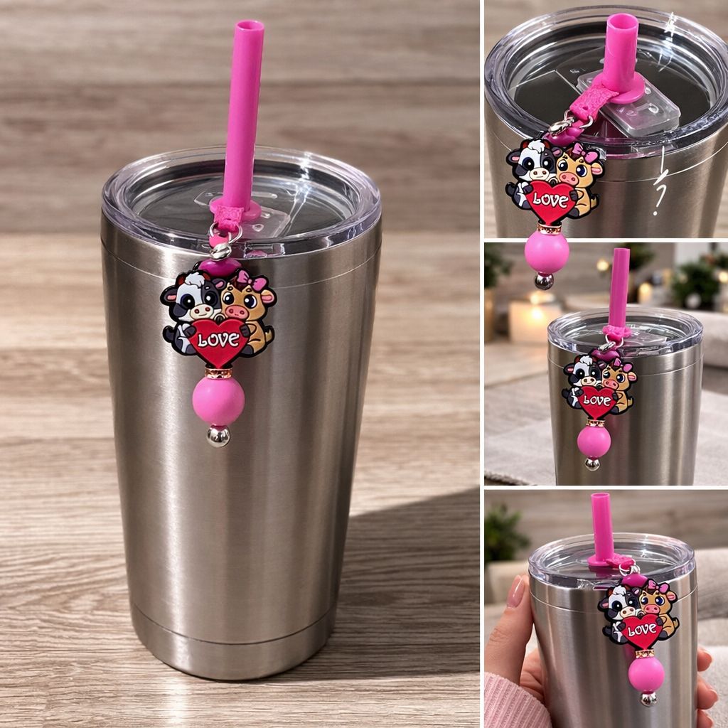 Highland Cow Duo Straw Charm