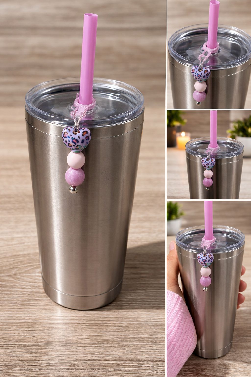 Leopard Print Heart Straw Charm