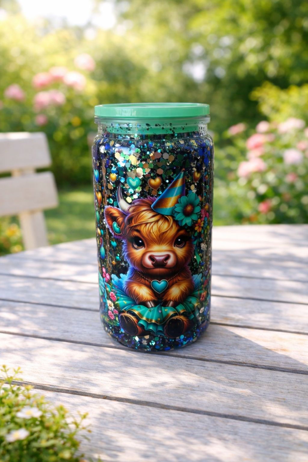 16oz “Green Highland Cow” Snow Globe Cup