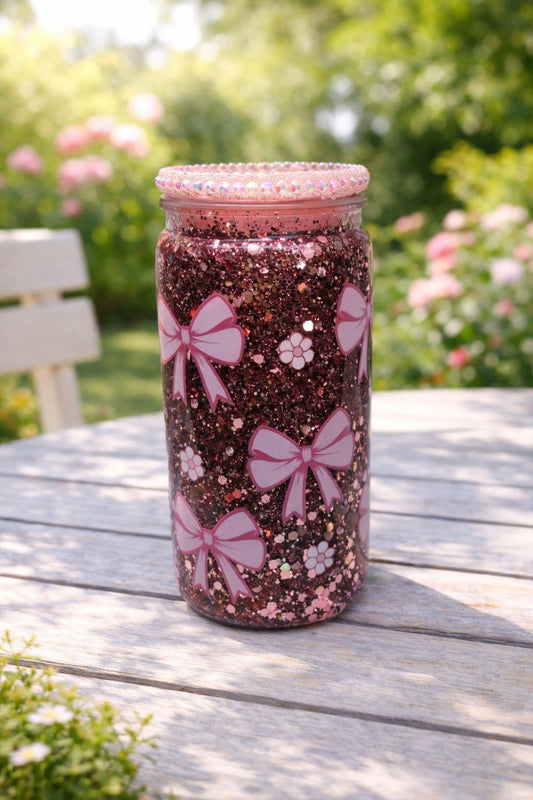 16oz “Pink Bows” Snow Globe Cup