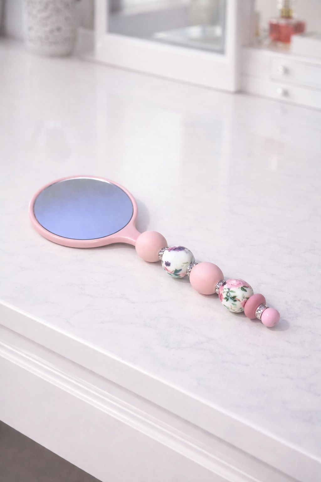 Baby Pink “Beaded” Hand Held Small Mirror