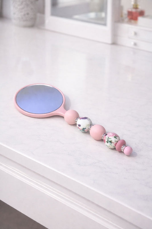 Baby Pink “Beaded” Hand Held Small Mirror
